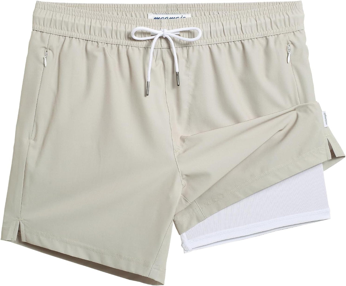 Men's Quick Dry Swim Trunks - 5 Inch Inseam with Built-In Compression Liner for Beach and Pool Days - Boro Flame