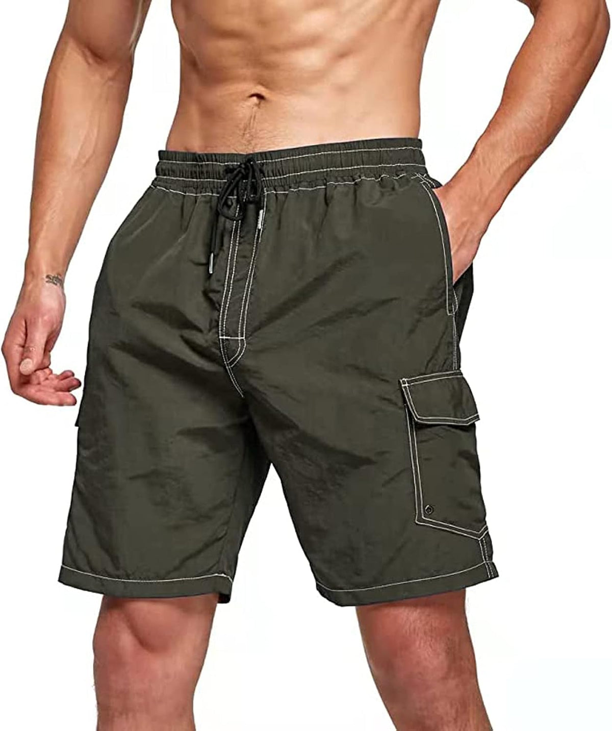Men's Solid Color Swim Trunks - Quick Dry Board Shorts with Side Pockets for Summer Beach and Pool Days - Small