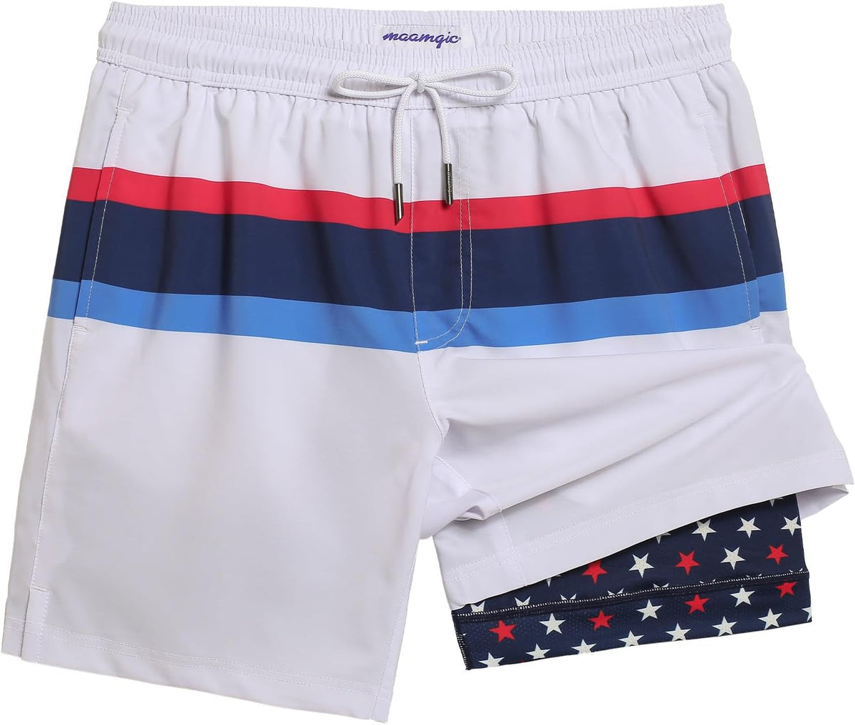 Men's 7 Inch Swim Trunks - Printed Quick Dry Bathing Suit with Compression Liner for Beach and Poolside - Large
