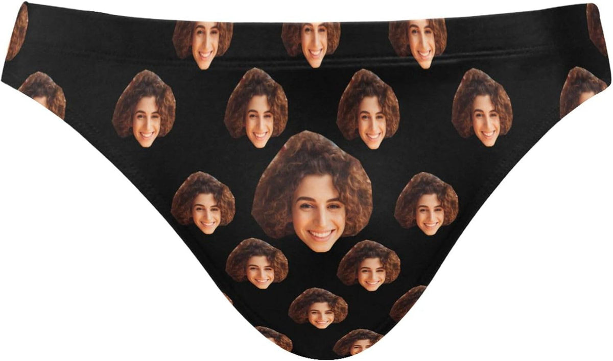 Men's Printed Swim Briefs - Custom Photo Face Swimsuit with Stretch Waistband for Pool Parties and Trips - Custom Face R