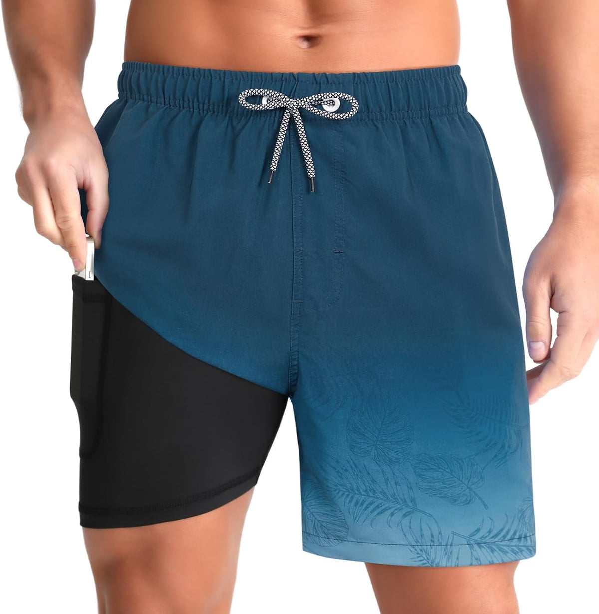 Men's Swim Trunks with Compression Liner - Zip Pockets, Elastic Waist and Quick Dry Fabric for Vacations - Medium