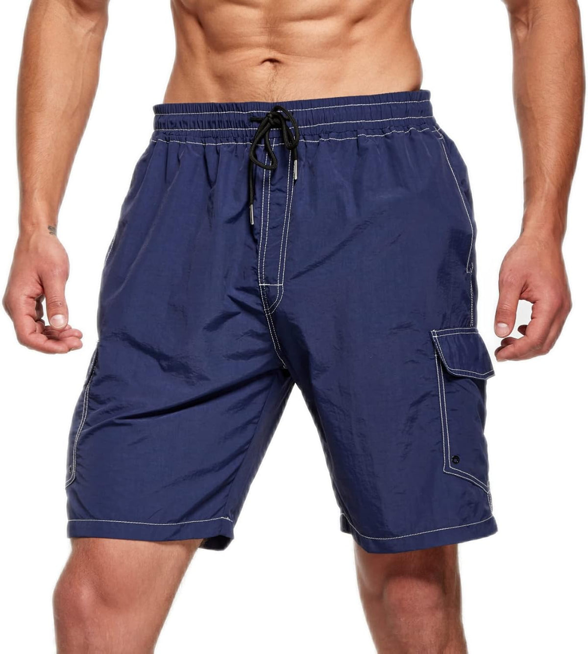 Men's Solid Color Swim Trunks - Quick Dry Board Shorts with Side Pockets for Summer Beach and Pool Days - Small