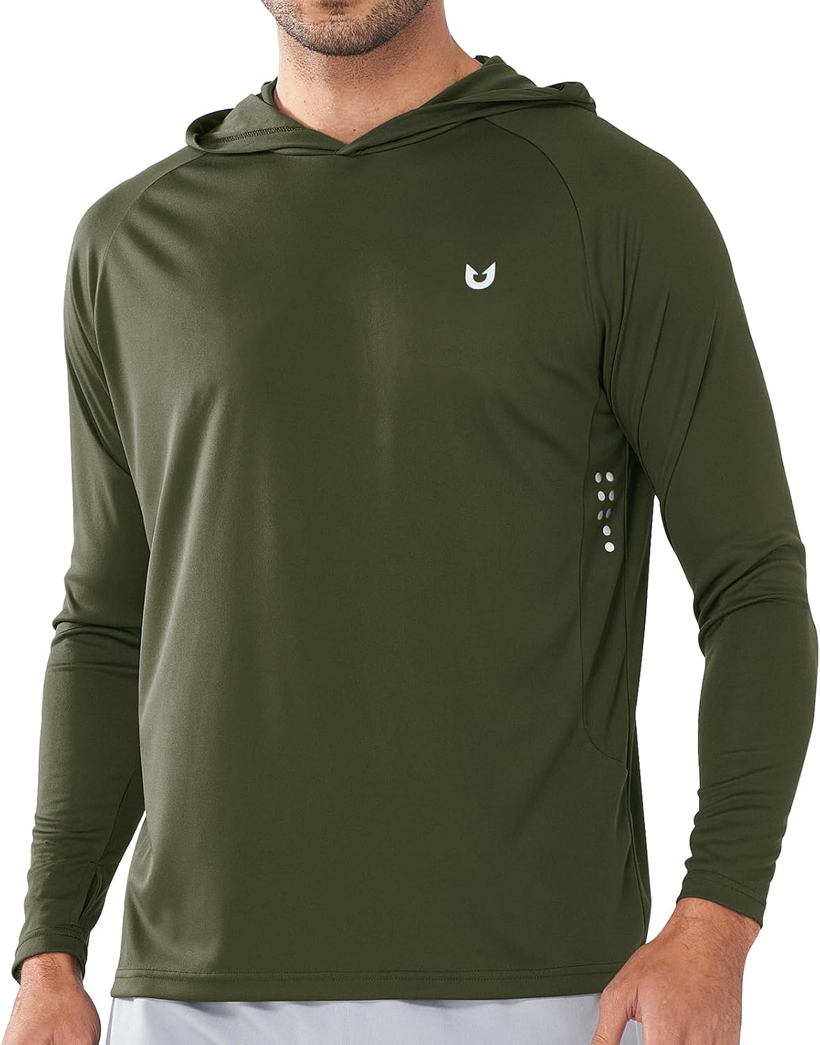 Men's UPF 50+ Sun Hoodie - Long Sleeve Rash Guard Swim Shirt with Four Way Stretch for Fishing and Hiking - Large