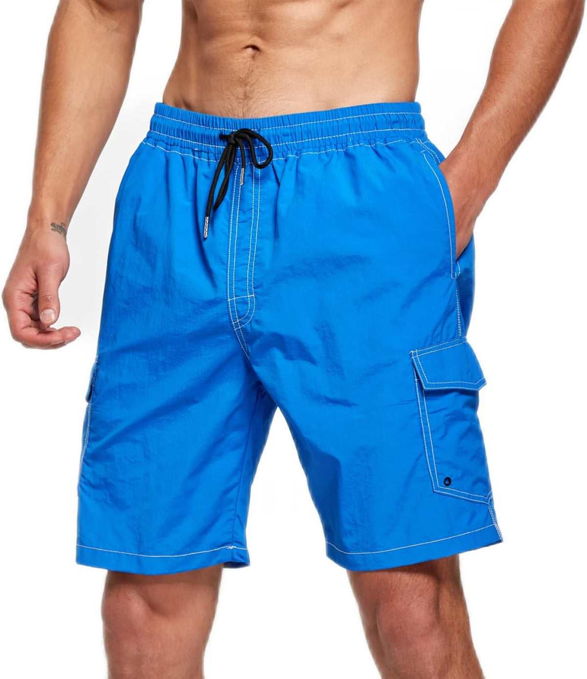 Men's Solid Color Swim Trunks - Quick Dry Board Shorts with Side Pockets for Summer Beach and Pool Days - Medium
