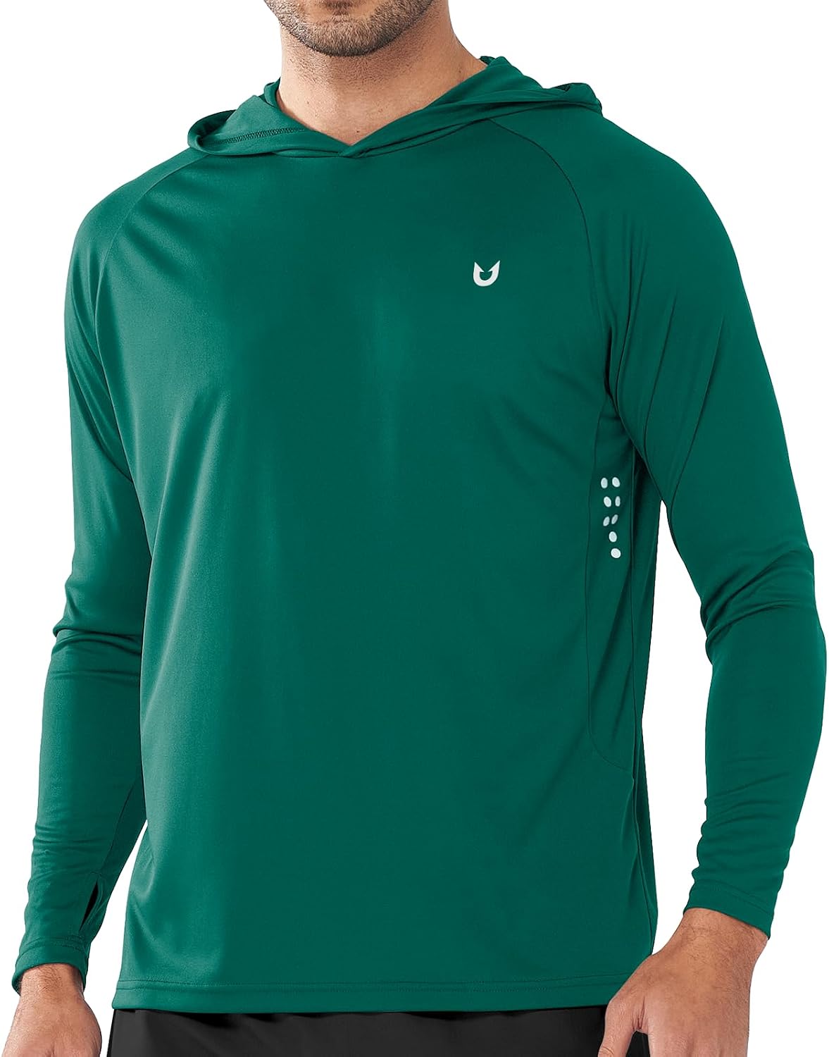 Men's UPF 50+ Sun Hoodie - Long Sleeve Rash Guard Swim Shirt with Four Way Stretch for Fishing and Hiking - Large