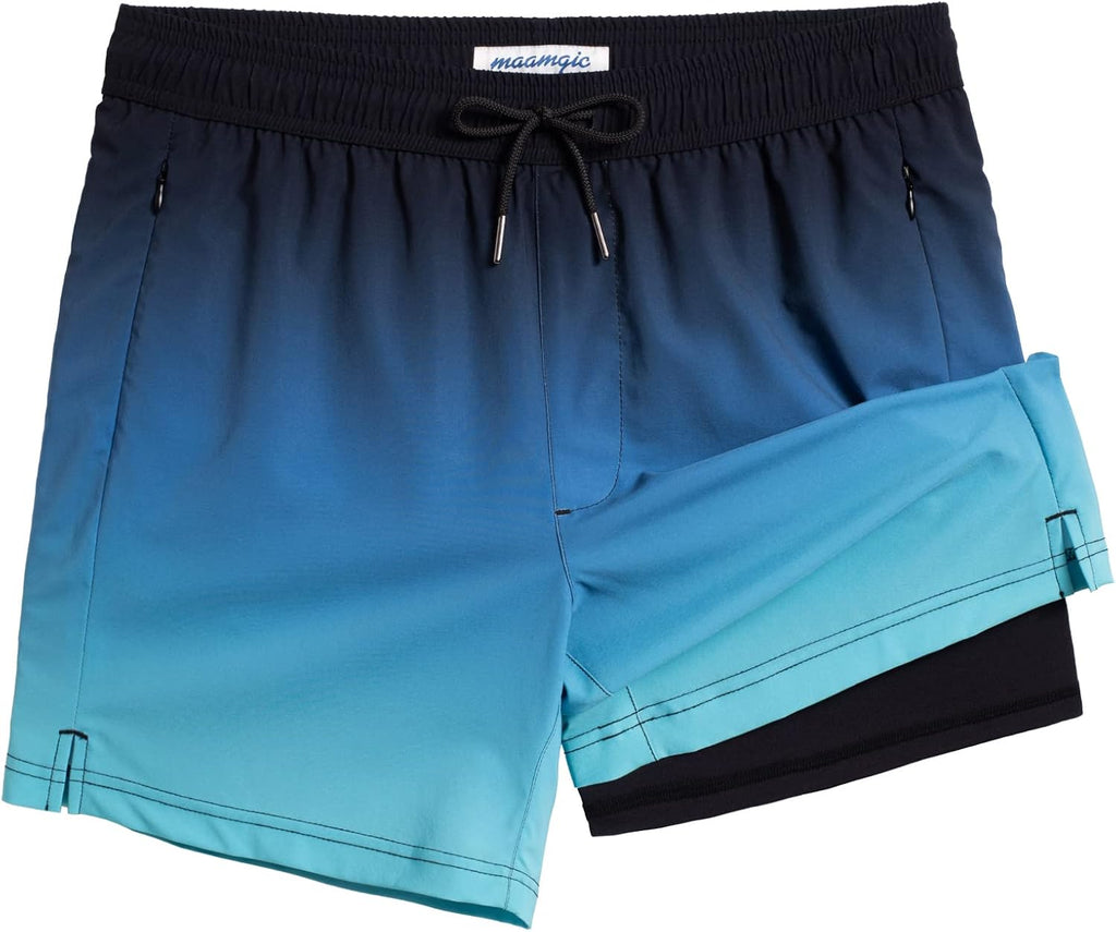 Men's Quick Dry Swim Trunks - 5 Inch Inseam with Built-In Compression Liner for Beach and Pool Days - Black-colorful Din