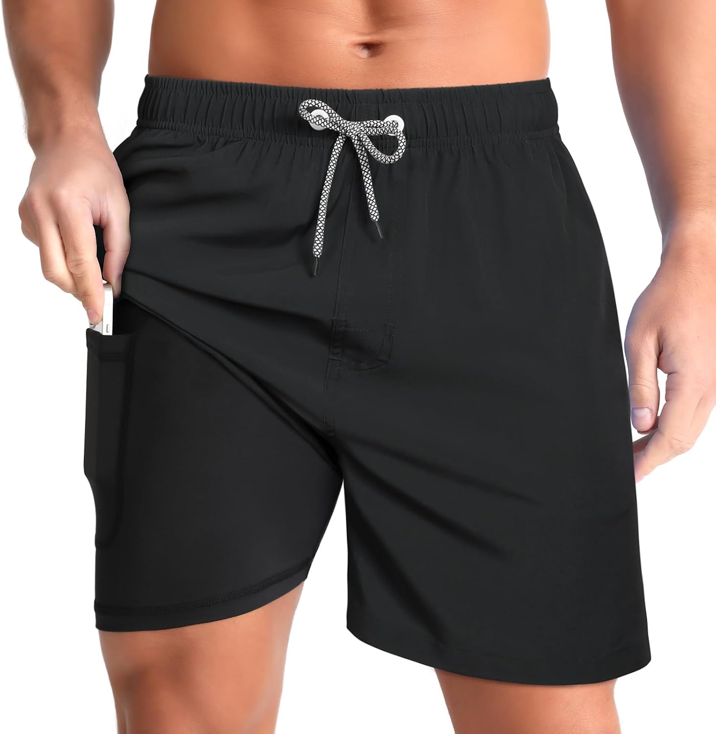 Men's Swim Trunks with Compression Liner - Zip Pockets, Elastic Waist and Quick Dry Fabric for Vacations - Small