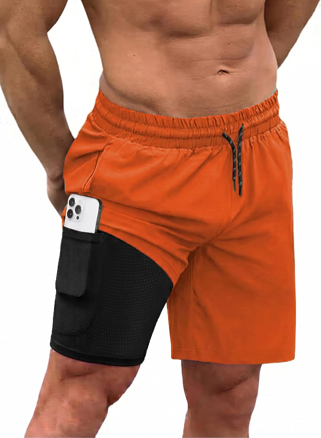 Men's 2 in 1 Swim Trunks - Quick Dry Board Shorts with Compression Liner and Printed Designs for the Beach - Peacock Blu