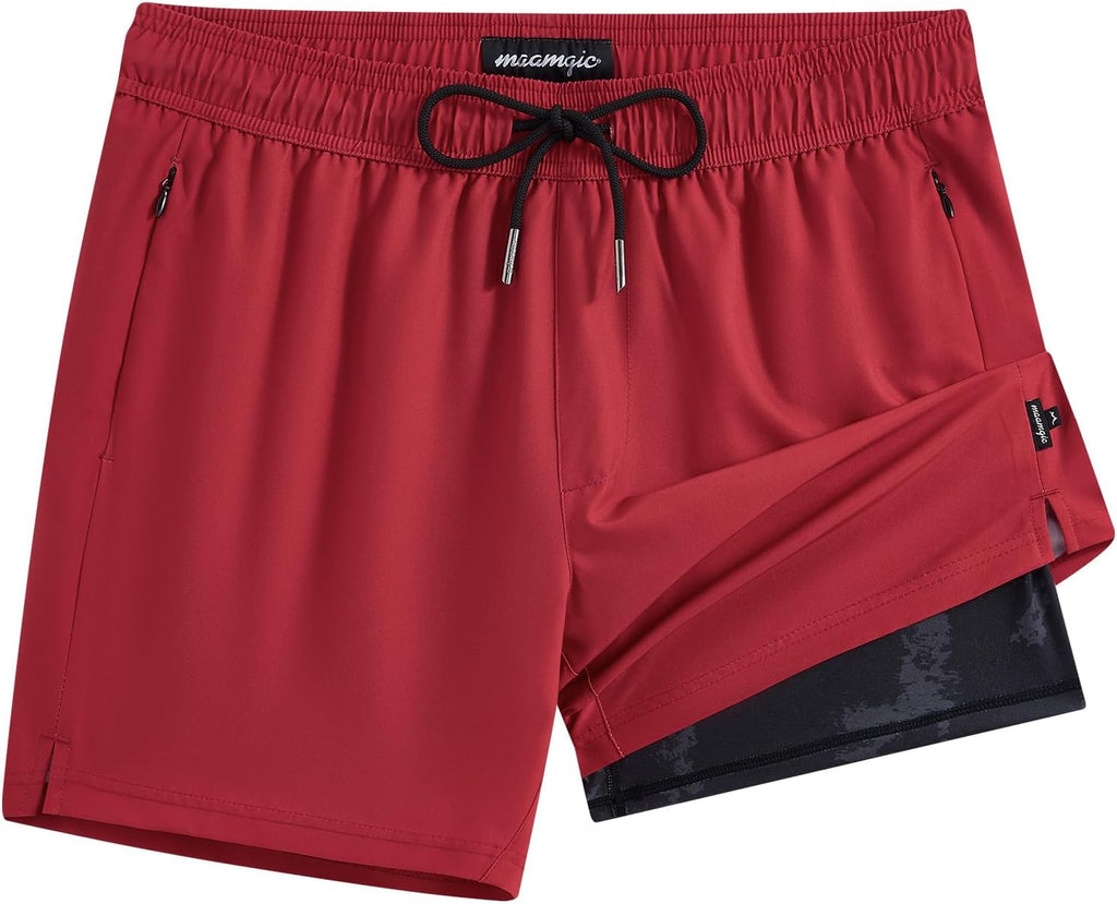 Men's Quick Dry Swim Trunks - 5 Inch Inseam with Built-In Compression Liner for Beach and Pool Days - Blue-swimming Duck