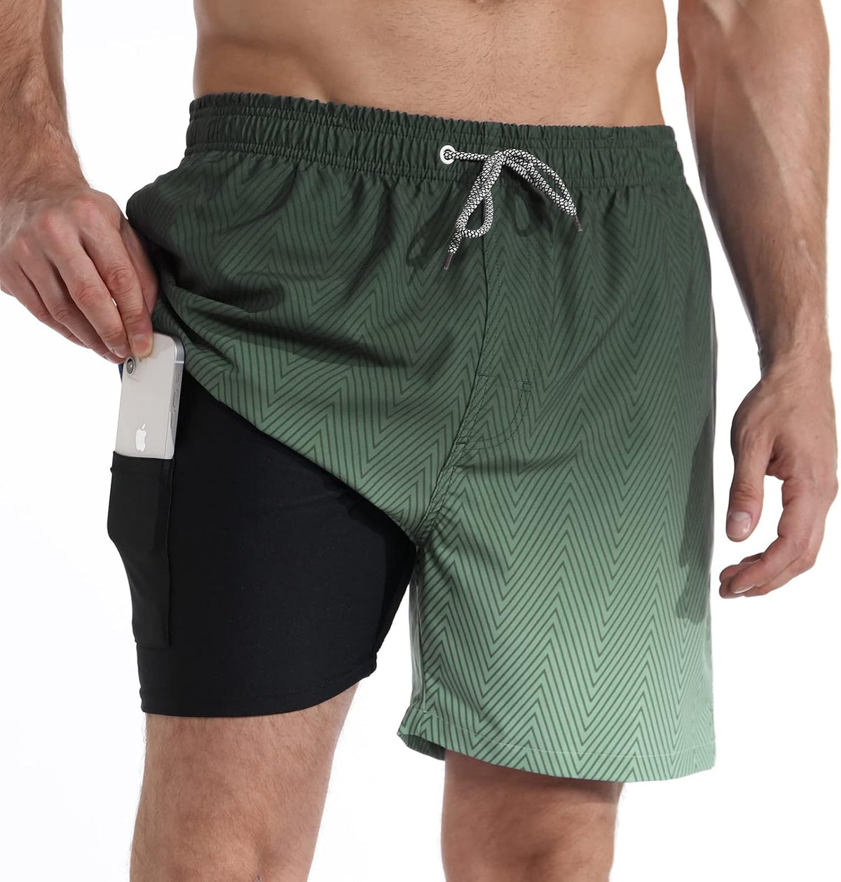 Men's 5.5 Inch Swim Trunks - Short Inseam Bathing Suit with Compression Liner and Quick Dry Finish - Small