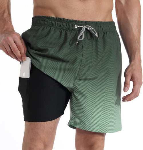 Men's 5.5 Inch Swim Trunks - Short Inseam Bathing Suit with Compression Liner and Quick Dry Finish - Small