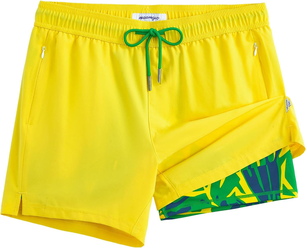 Men's Quick Dry Swim Trunks - 5 Inch Inseam with Built-In Compression Liner for Beach and Pool Days - Black-colorful Din