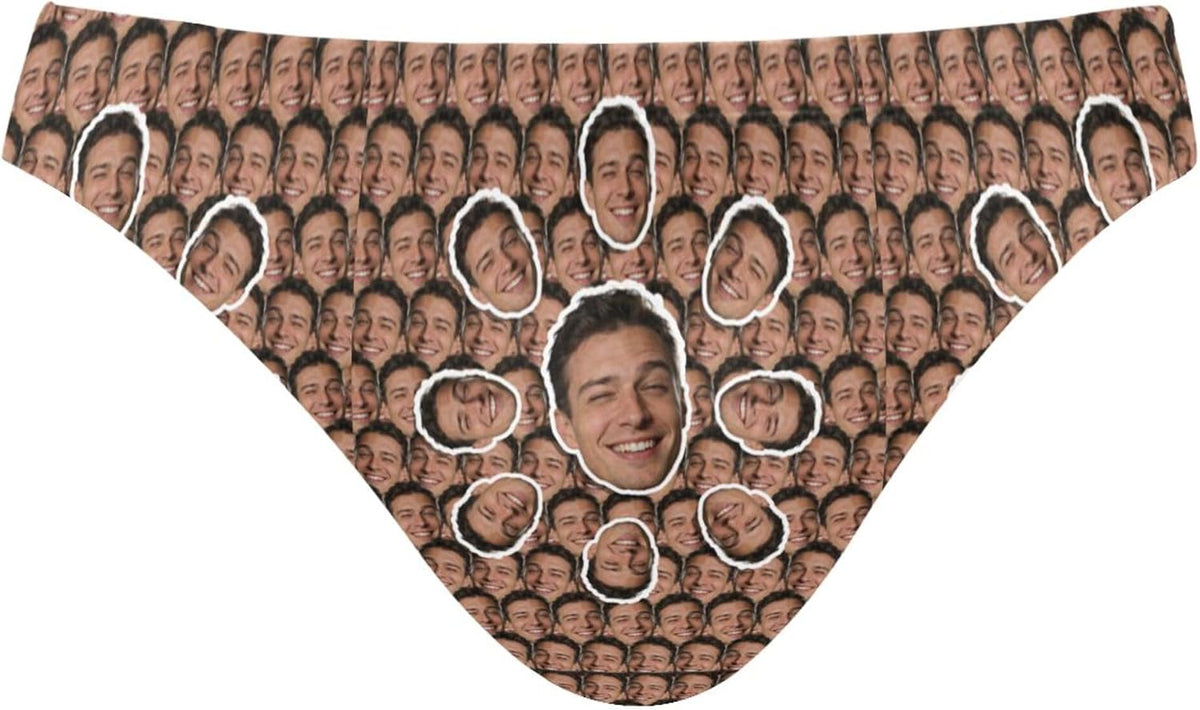 Men's Printed Swim Briefs - Custom Photo Face Swimsuit with Stretch Waistband for Pool Parties and Trips - Custom Funny 