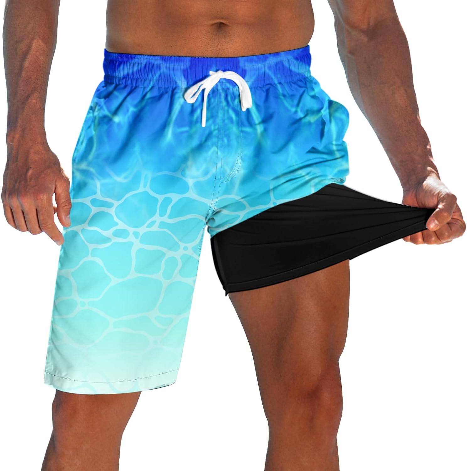 Men's 9 Inch Board Shorts - Quick Dry Swim Trunks with Compression Liner and Two Roomy Side Pockets - Medium