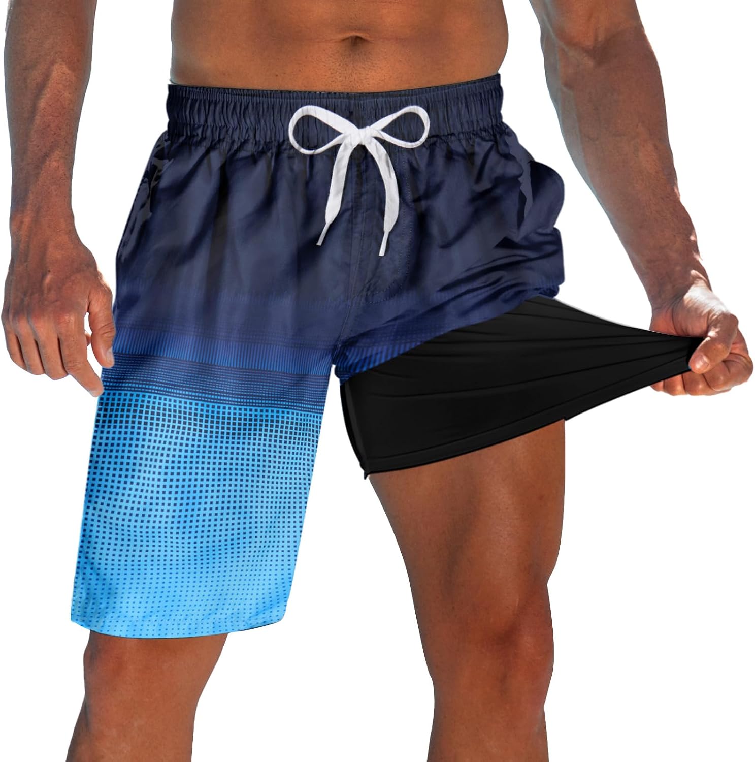 Men's 9 Inch Board Shorts - Quick Dry Swim Trunks with Compression Liner and Two Roomy Side Pockets - Medium