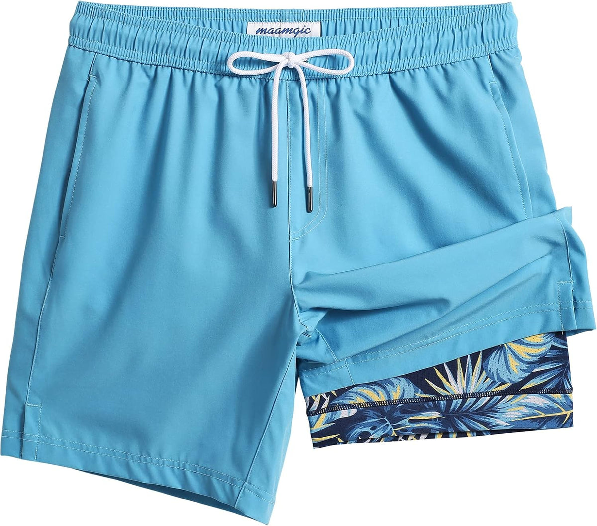 Men's 7 Inch Swim Trunks - Printed Quick Dry Bathing Suit with Compression Liner for Beach and Poolside - Large
