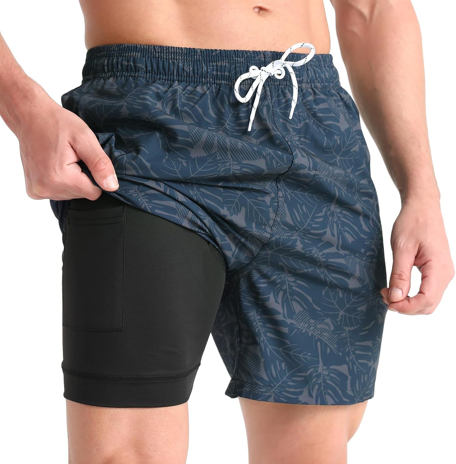 Men's 5.5 Inch Swim Trunks - Short Inseam Bathing Suit with Compression Liner and Quick Dry Finish - Large