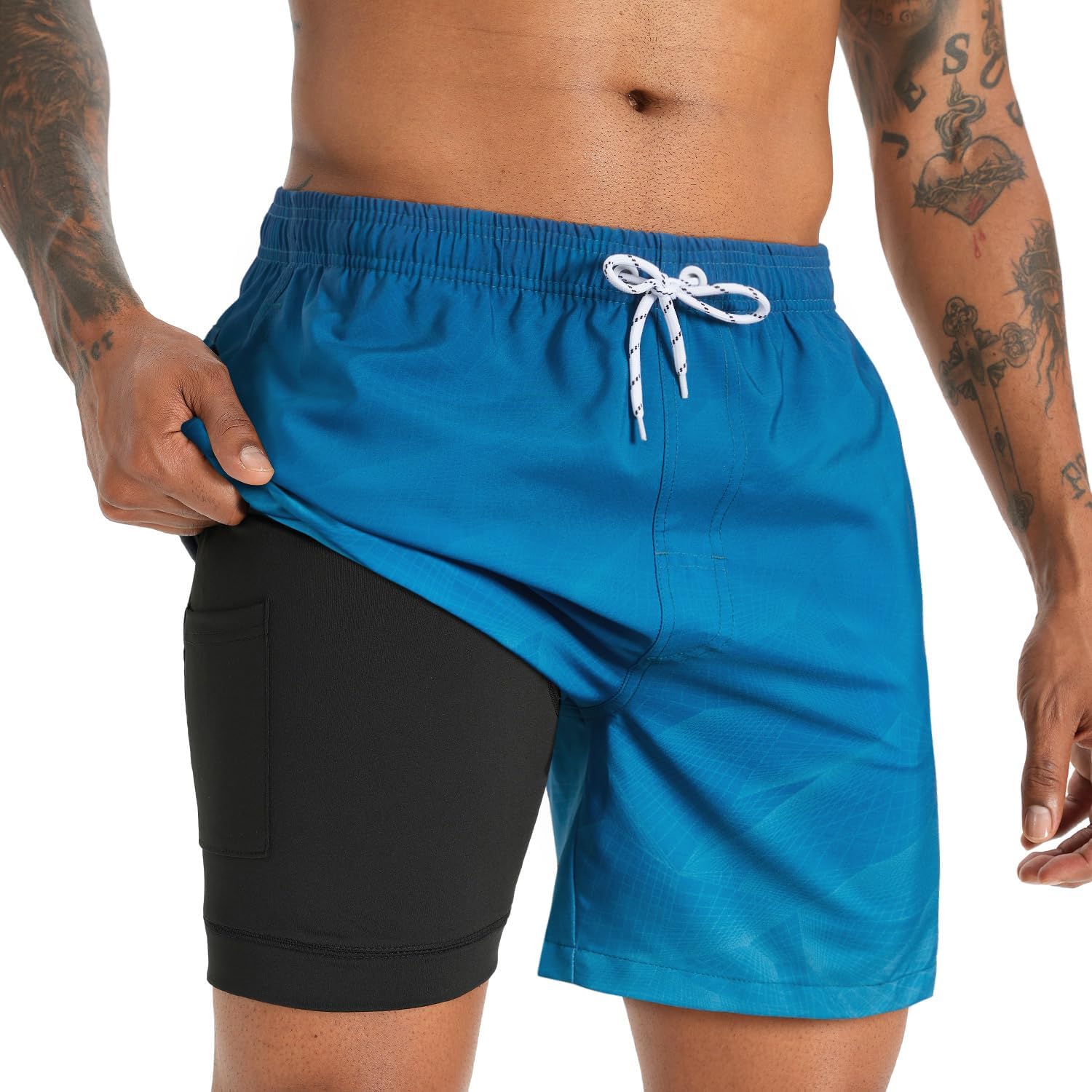 Men's 5.5 Inch Swim Trunks - Short Inseam Bathing Suit with Compression Liner and Quick Dry Finish - Medium