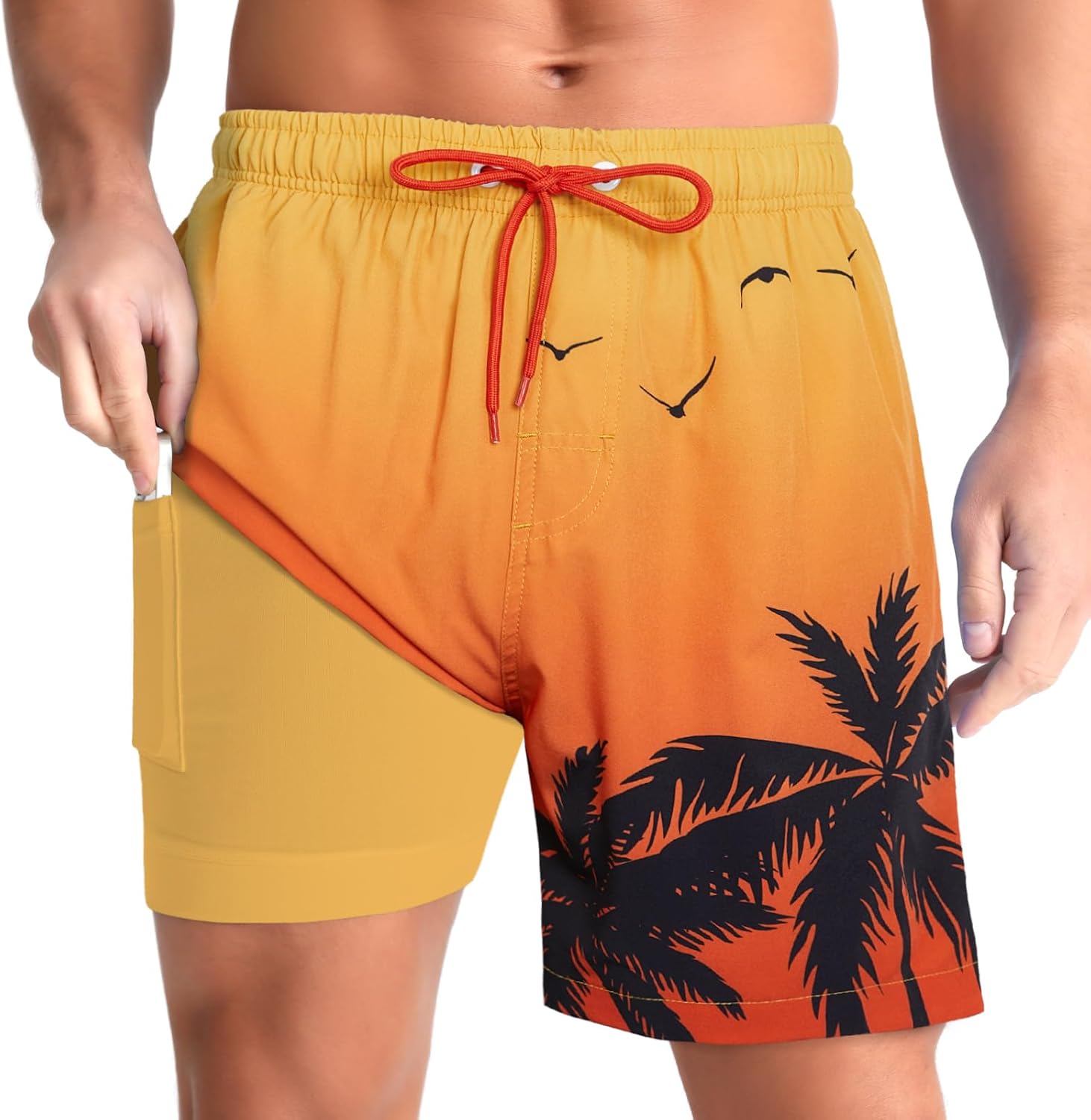 Men's Swim Trunks with Compression Liner - Zip Pockets, Elastic Waist and Quick Dry Fabric for Vacations - Medium