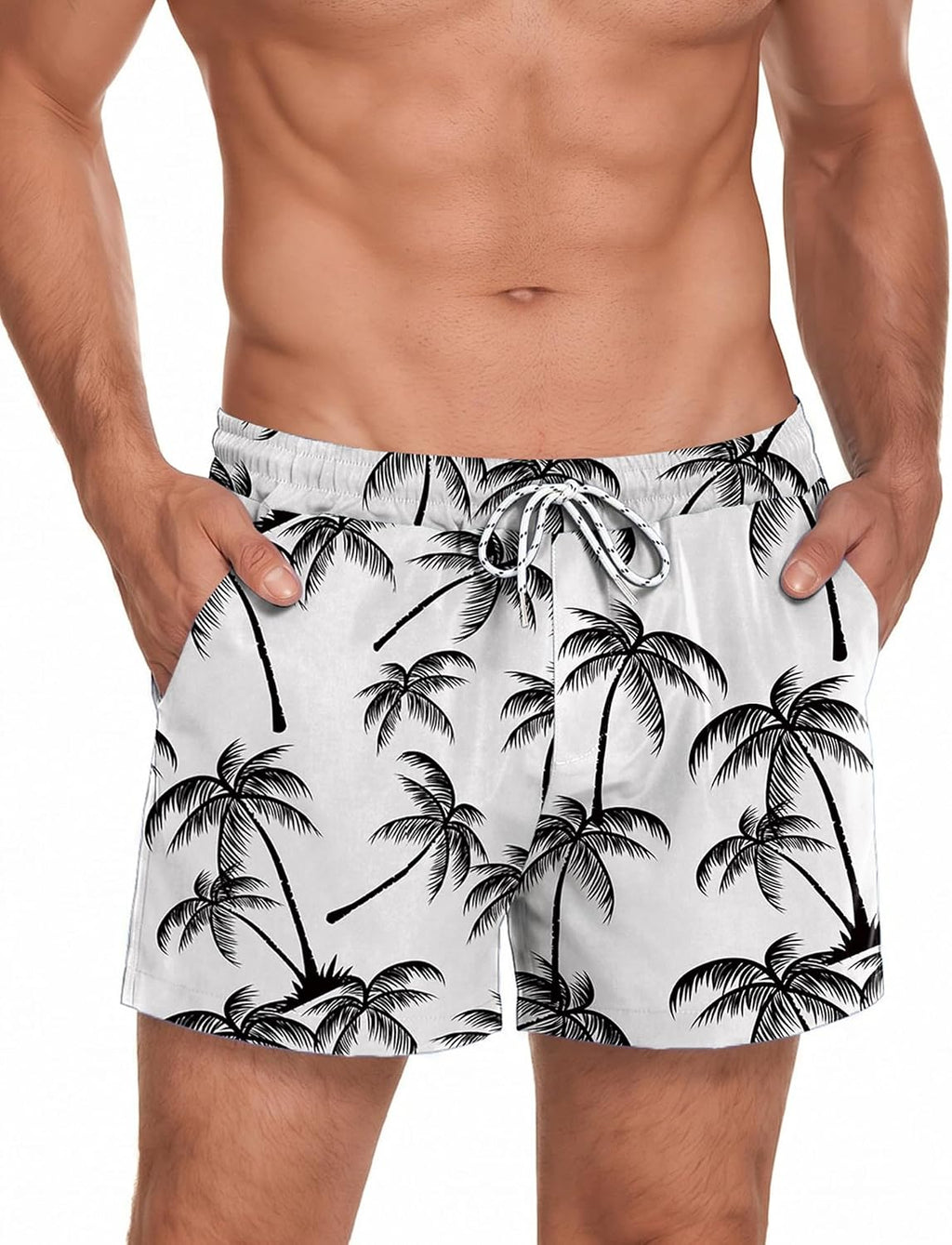 Men's 3 Inch Swim Trunks - Four Way Stretch Board Shorts with Mesh Lining and Two Side Pockets - Medium