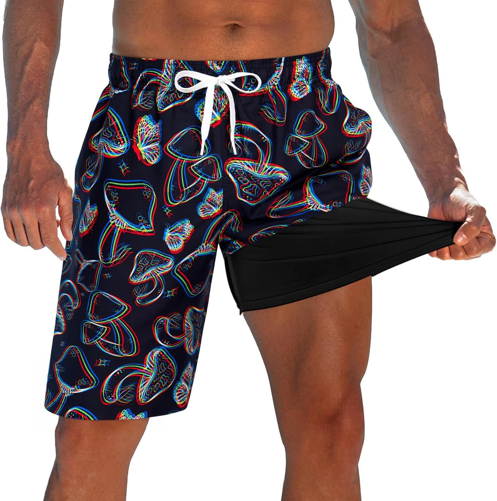 Men's 9 Inch Board Shorts - Quick Dry Swim Trunks with Compression Liner and Two Roomy Side Pockets - Large (27)