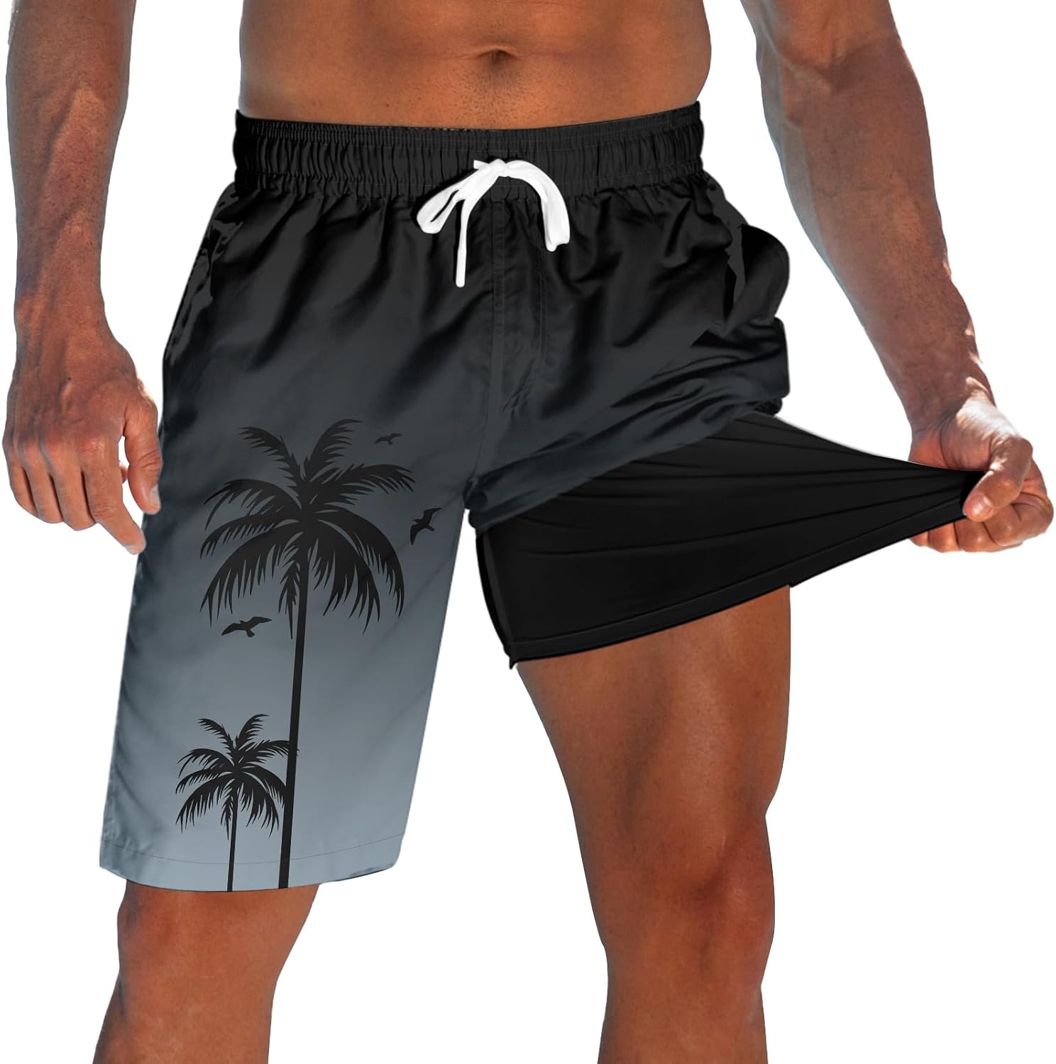 Men's 9 Inch Board Shorts - Quick Dry Swim Trunks with Compression Liner and Two Roomy Side Pockets - Small