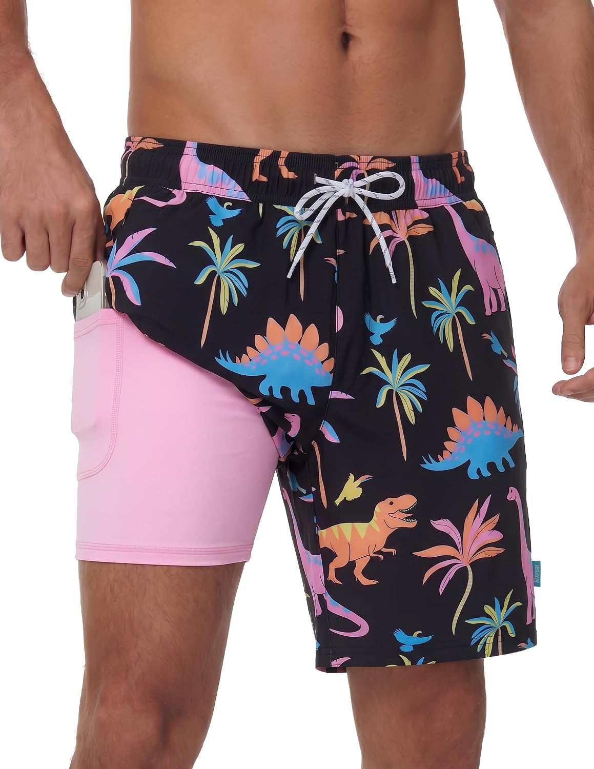 Men's 7 Inch Swim Trunks - Quick Dry Board Shorts with Compression Liner, Zip Pockets and UV Protection - Small