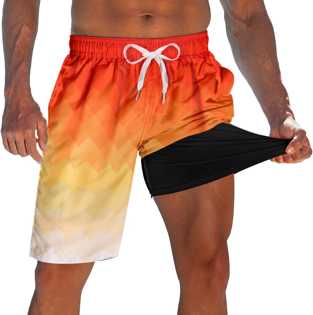 Men's 9 Inch Board Shorts - Quick Dry Swim Trunks with Compression Liner and Two Roomy Side Pockets - Large (19)
