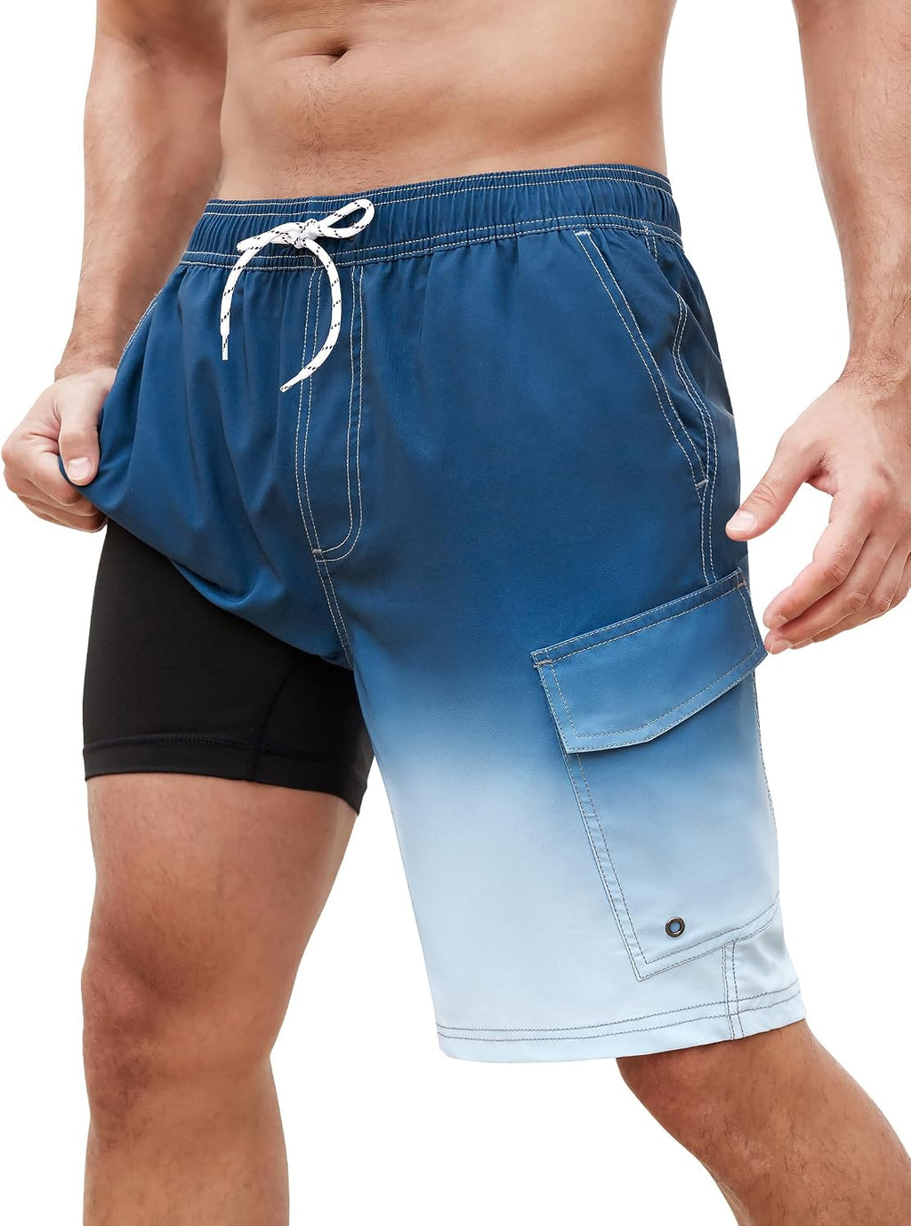 Men's Cargo Swim Trunks - 9 Inch Board Shorts with Compression Liner and Deep Side Pockets for Water Parks - Medium