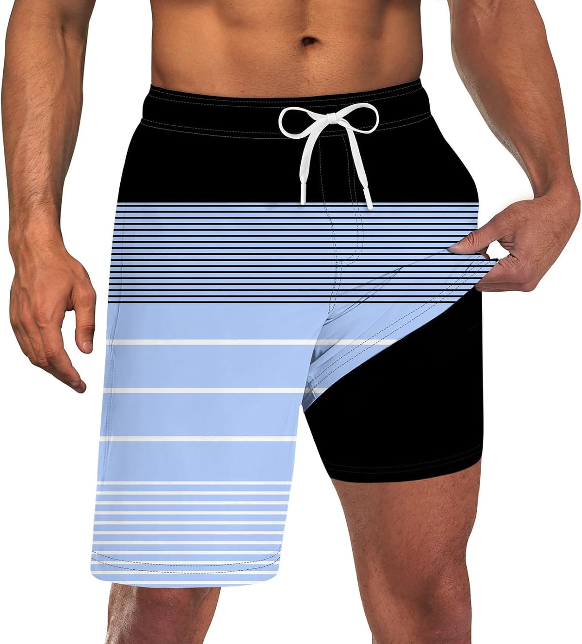 Men's 9 Inch Board Shorts - Quick Dry Swim Trunks with Compression Liner and Two Roomy Side Pockets - Large (23)