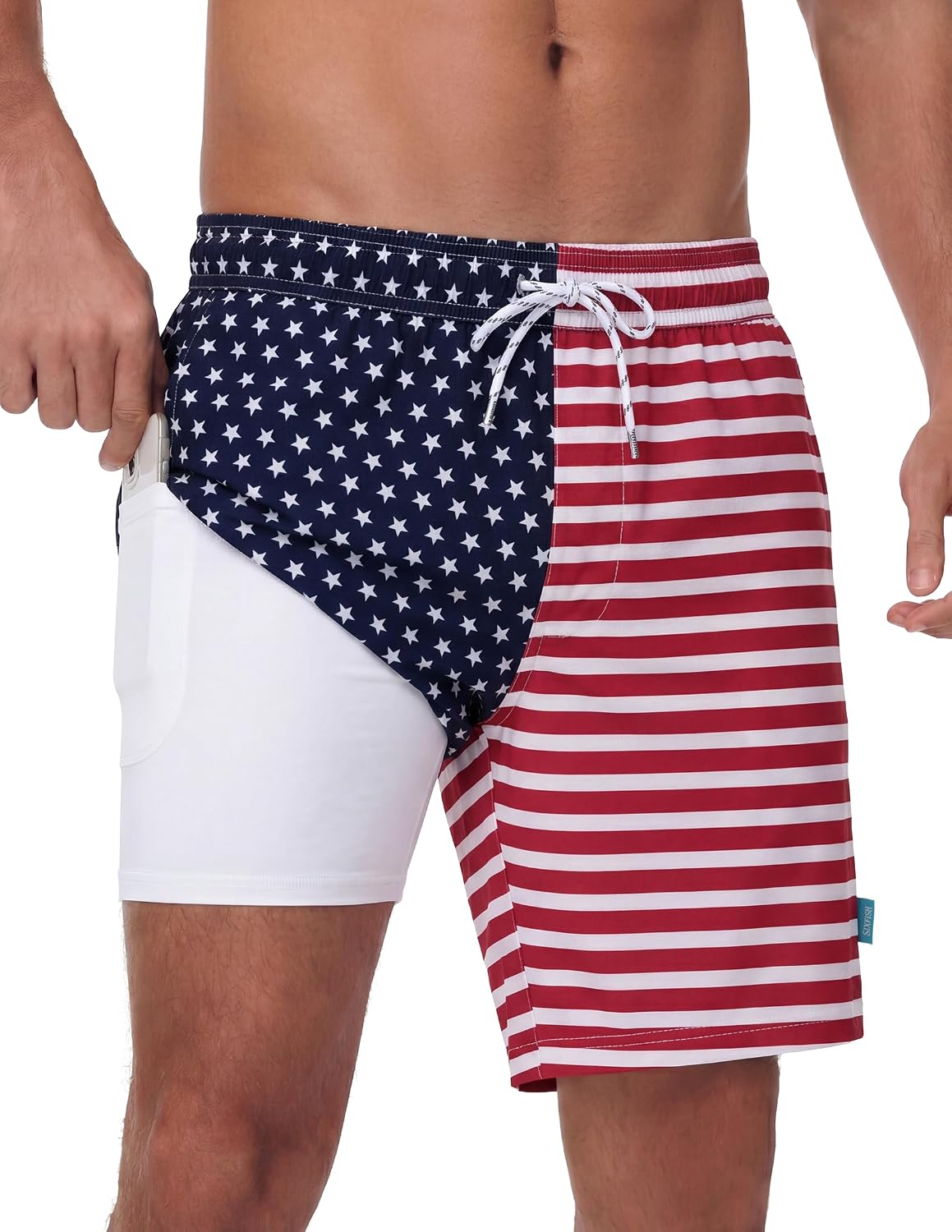 Men's 7 Inch Swim Trunks - Quick Dry Board Shorts with Compression Liner, Zip Pockets and UV Protection - Small