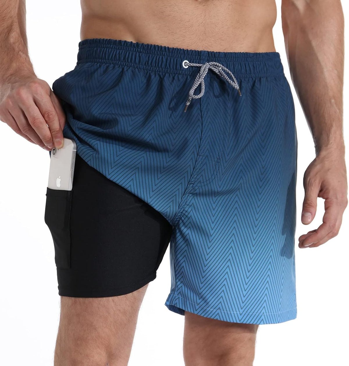 Men's 5.5 Inch Swim Trunks - Short Inseam Bathing Suit with Compression Liner and Quick Dry Finish - Small