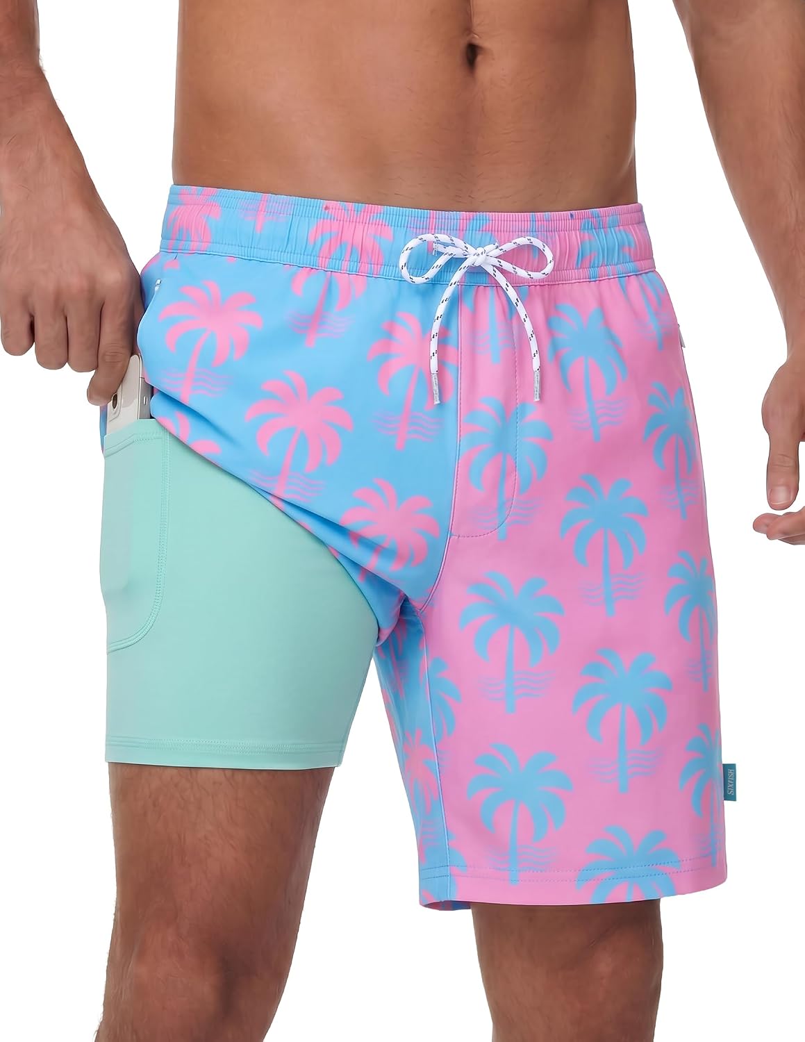 Men's 7 Inch Swim Trunks - Quick Dry Board Shorts with Compression Liner, Zip Pockets and UV Protection - Medium