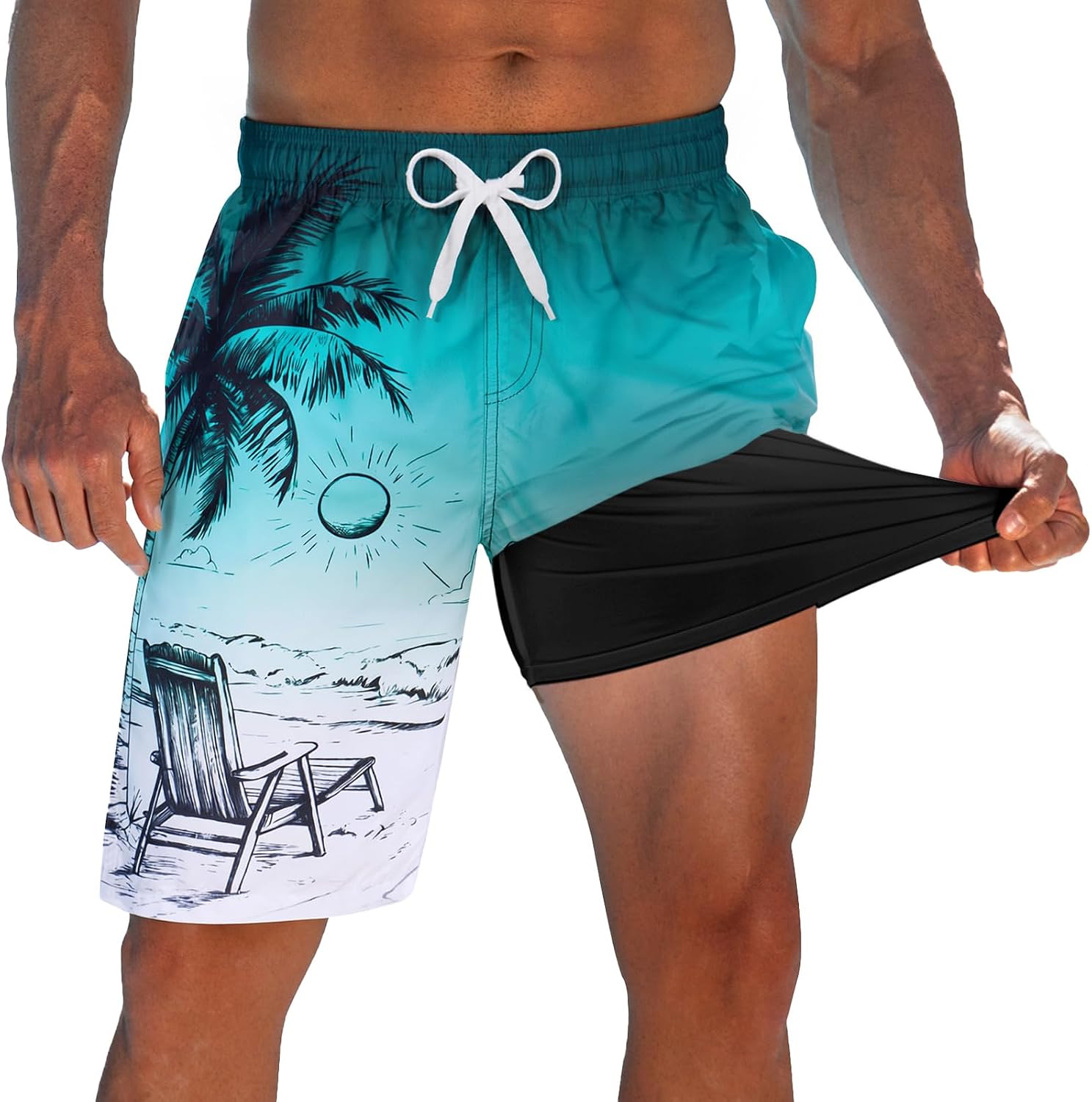 Men's 9 Inch Board Shorts - Quick Dry Swim Trunks with Compression Liner and Two Roomy Side Pockets - Medium