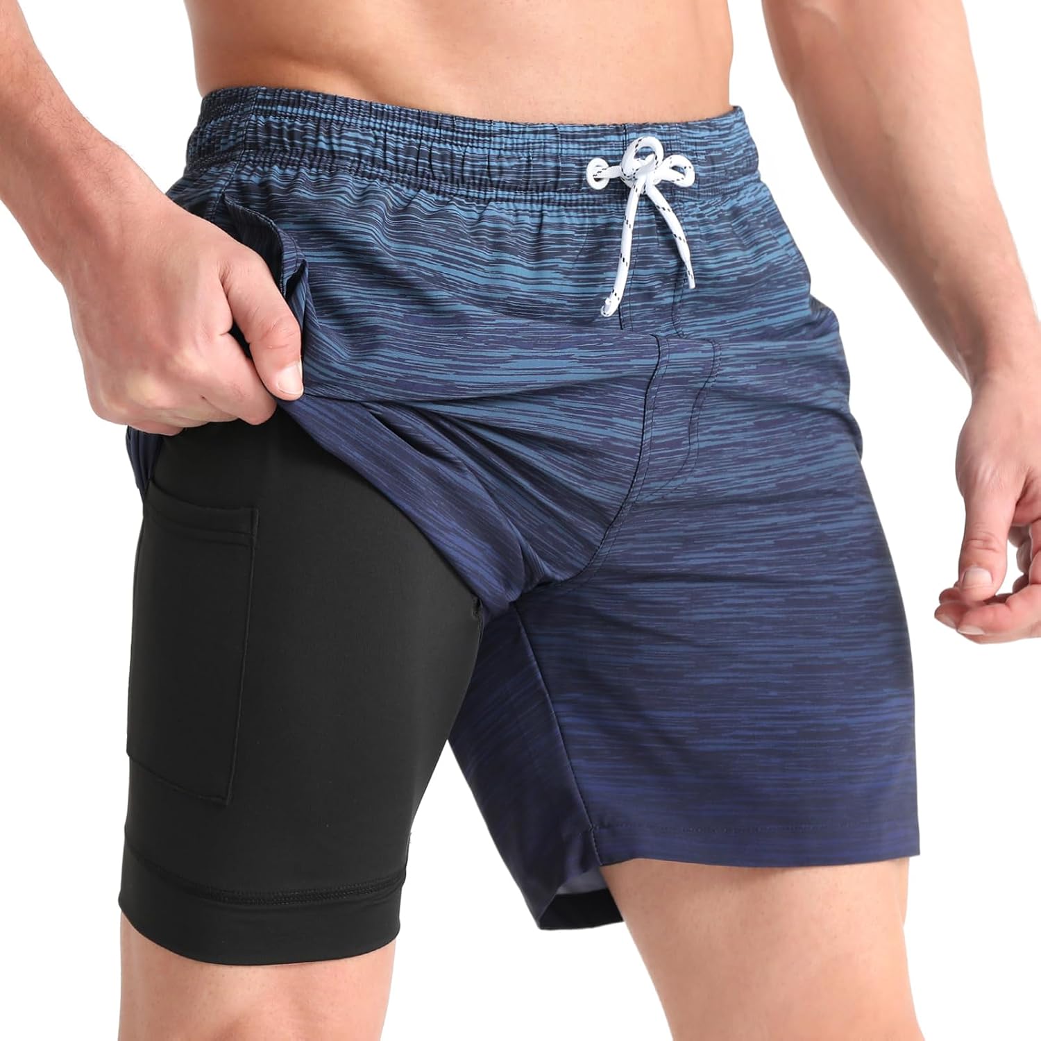 Men's 5.5 Inch Swim Trunks - Short Inseam Bathing Suit with Compression Liner and Quick Dry Finish - Medium