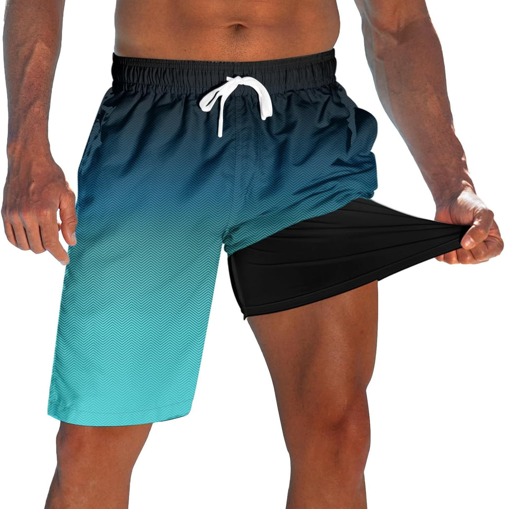Men's 9 Inch Board Shorts - Quick Dry Swim Trunks with Compression Liner and Two Roomy Side Pockets - Large (25)