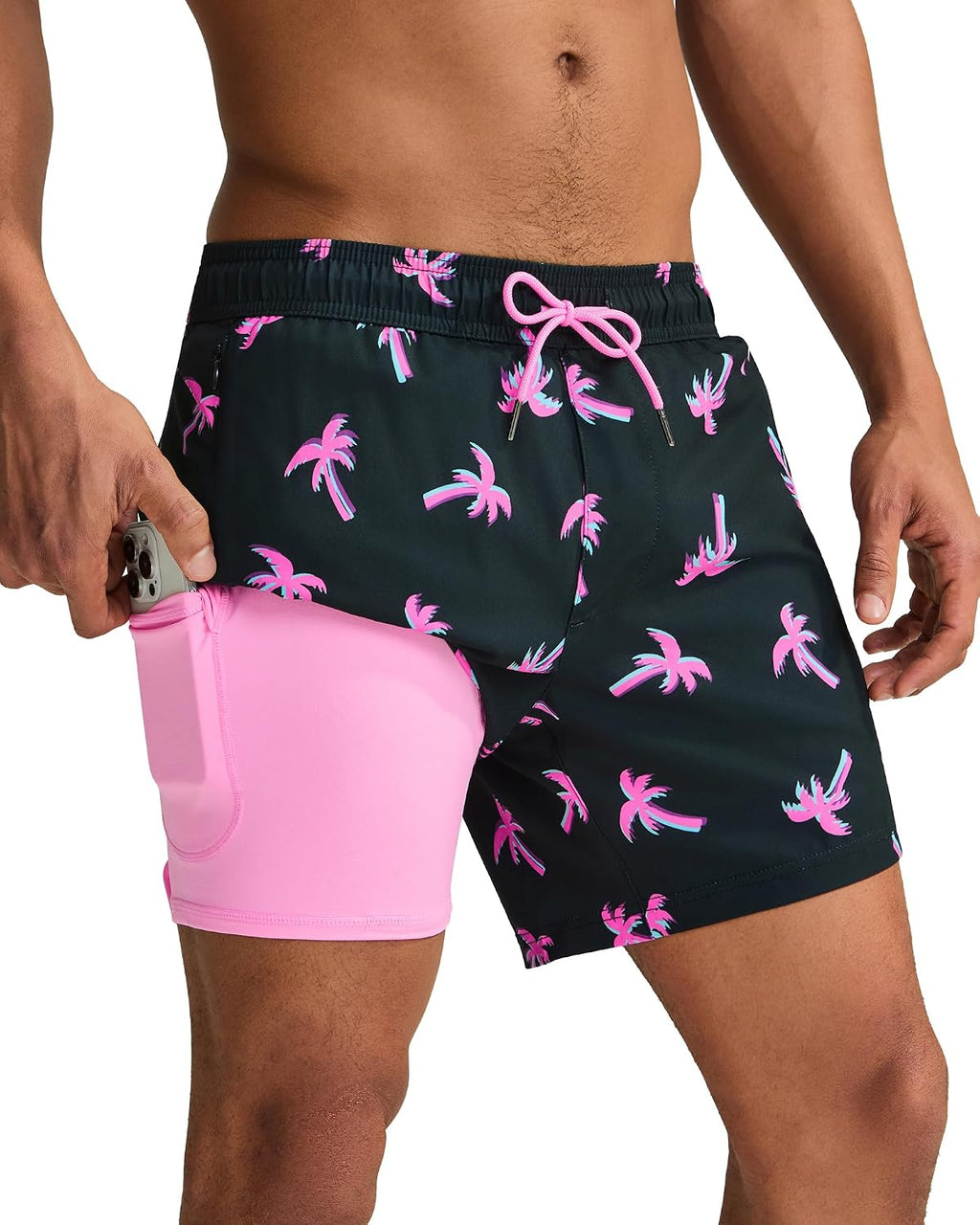 Men's Quick Dry Swim Trunks - 5 Inch Inseam with Built-In Compression Liner for Beach and Pool Days - Black-colorful Din