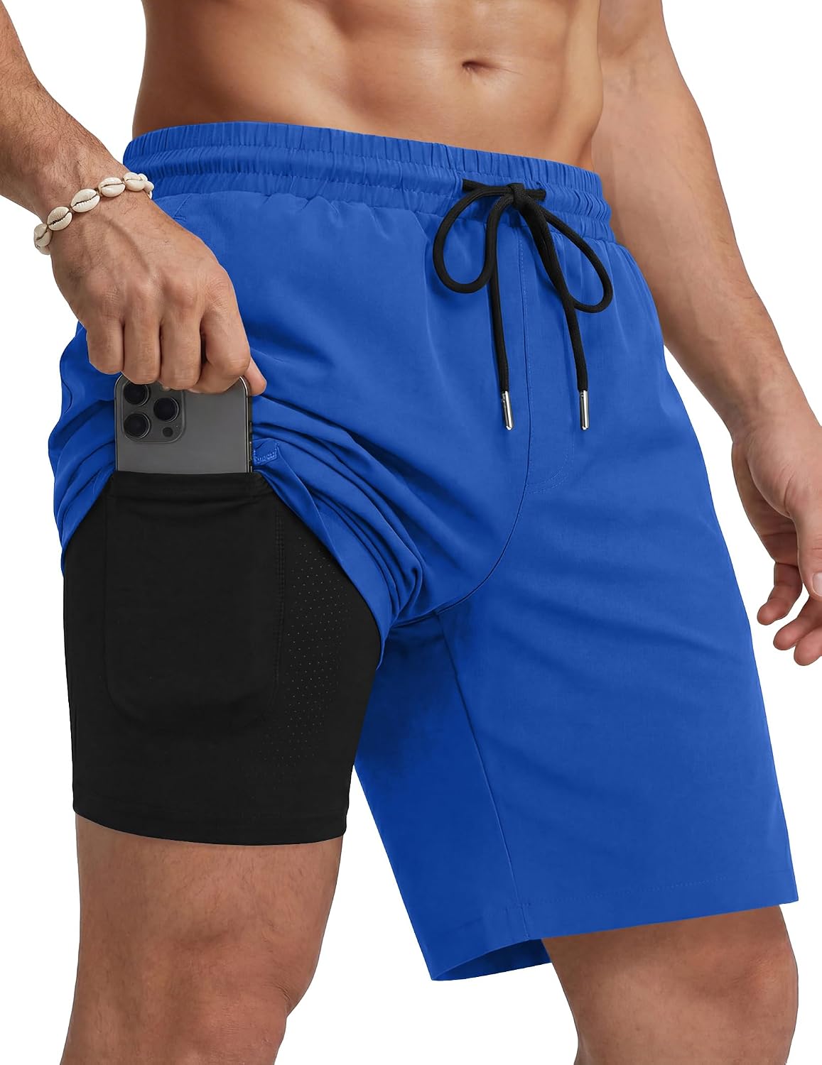 Men's 7 Inch Swim Trunks - Quick Dry Bathing Suit with Compression Liner and Zipper Pockets for Beach Trips - Medium