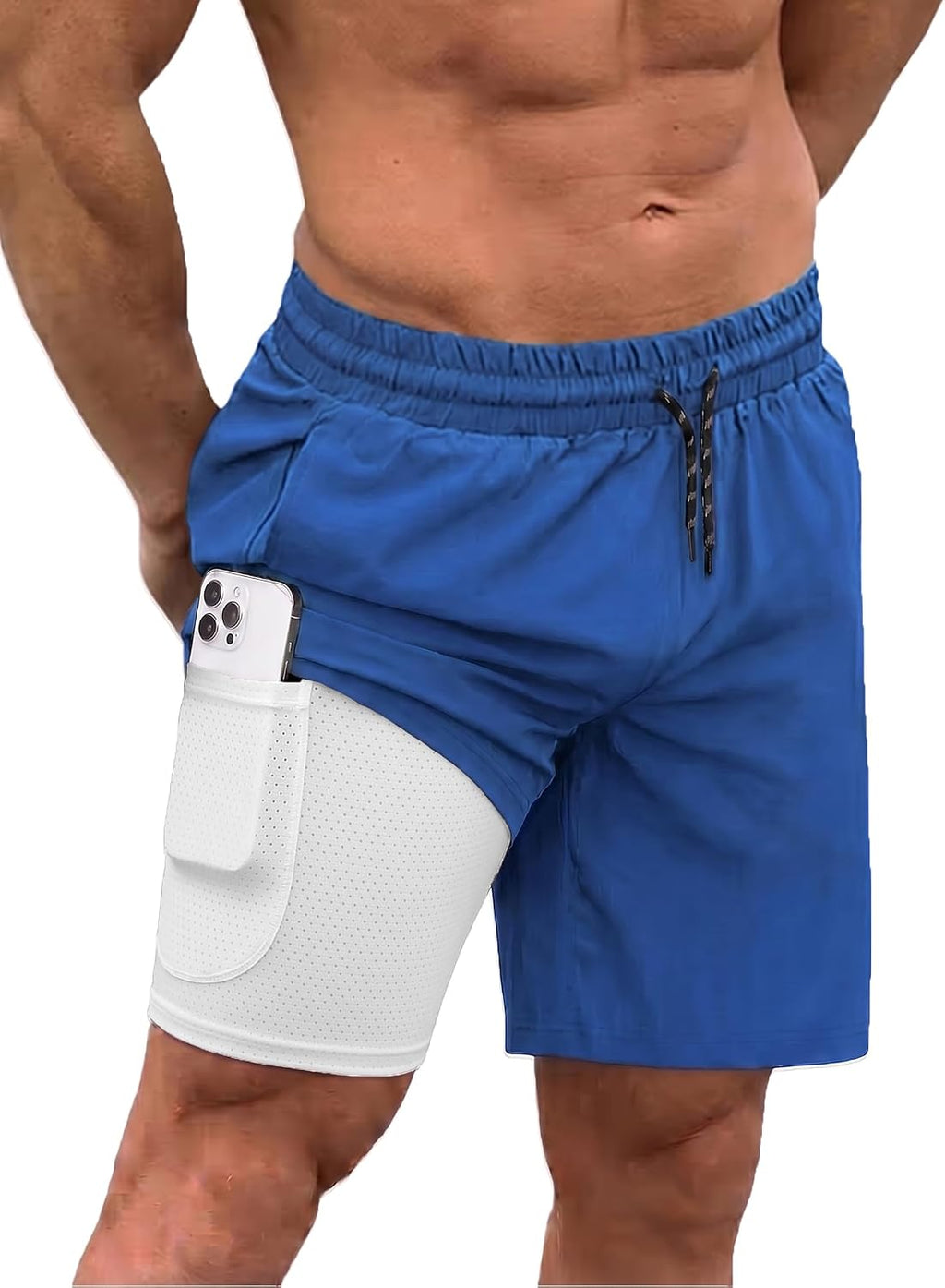 Men's 2 in 1 Swim Trunks - Quick Dry Board Shorts with Compression Liner and Printed Designs for the Beach - Pink Coconu