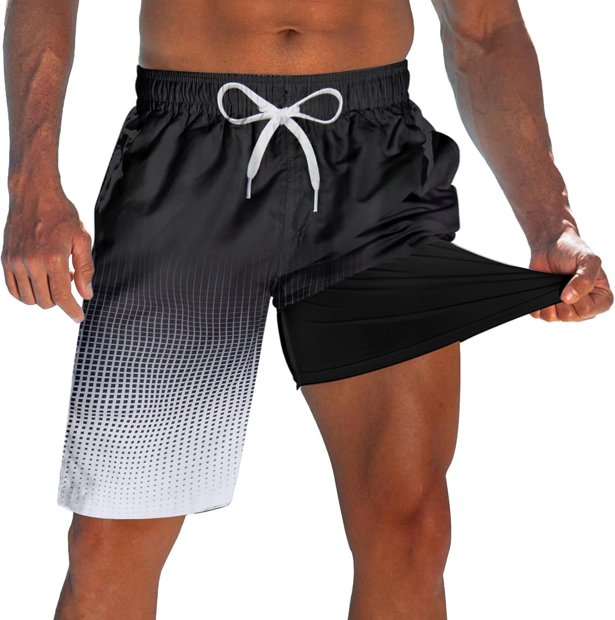 Men's 9 Inch Board Shorts - Quick Dry Swim Trunks with Compression Liner and Two Roomy Side Pockets - Large