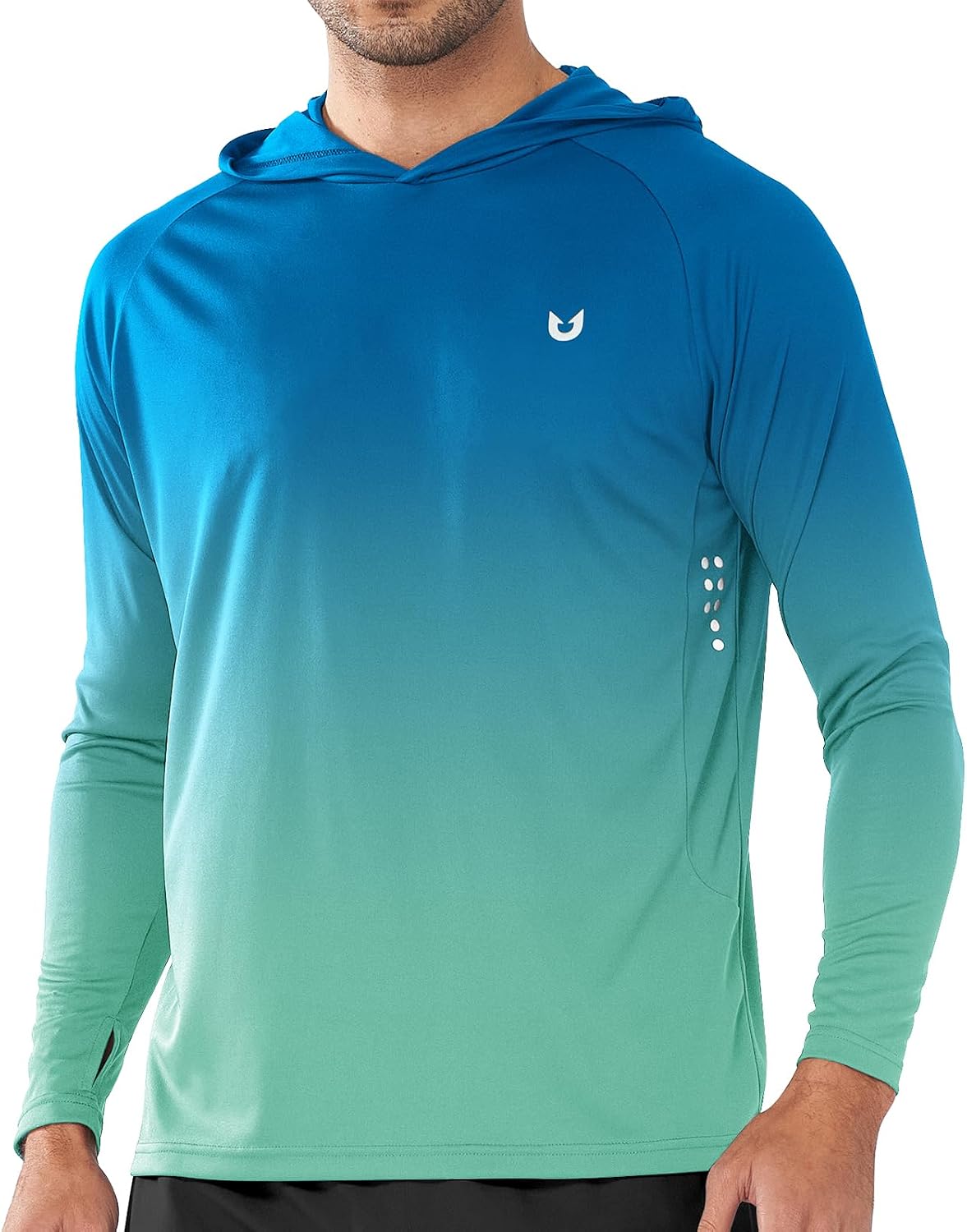 Men's UPF 50+ Sun Hoodie - Long Sleeve Rash Guard Swim Shirt with Four Way Stretch for Fishing and Hiking - Large
