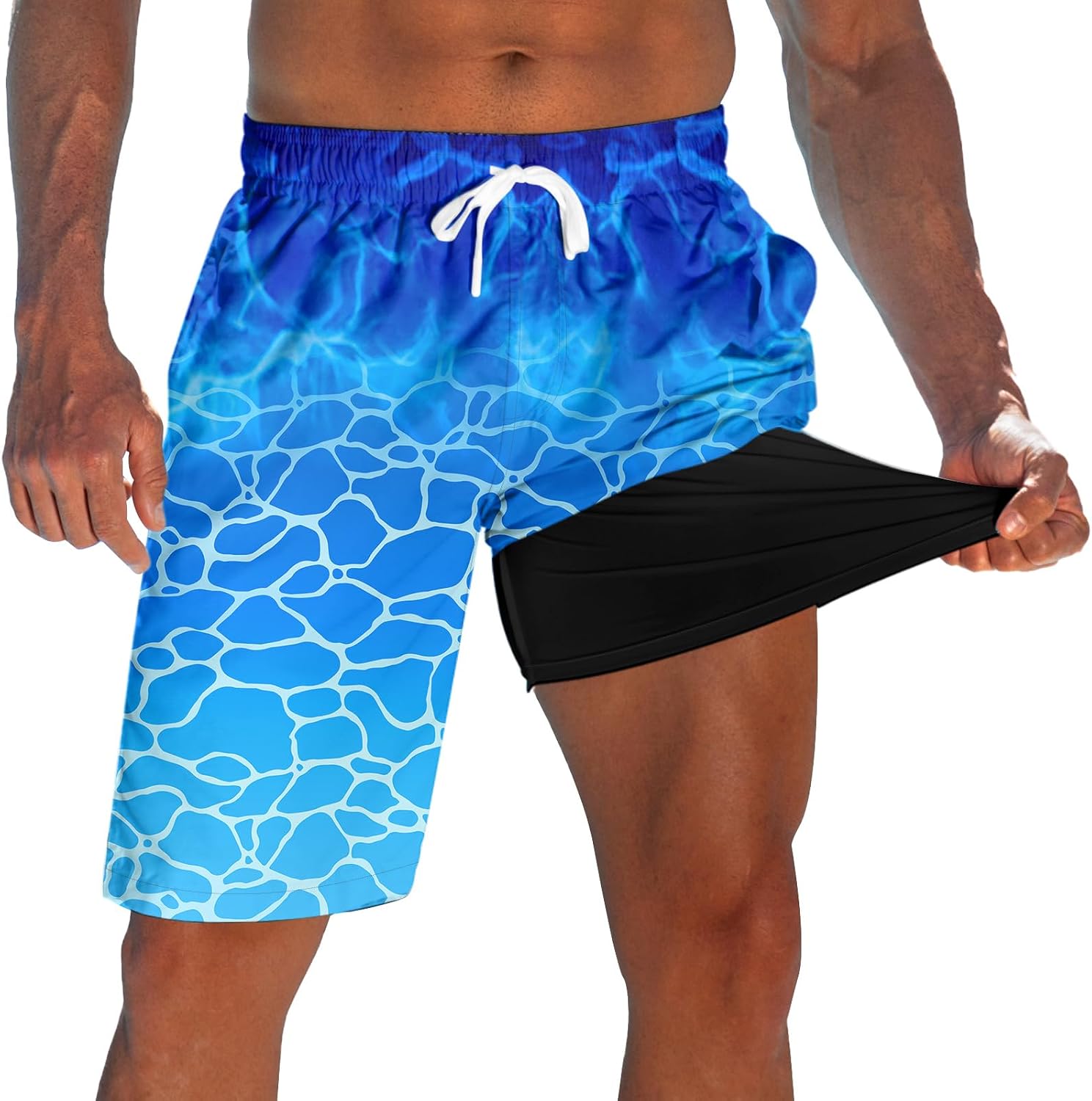Men's 9 Inch Board Shorts - Quick Dry Swim Trunks with Compression Liner and Two Roomy Side Pockets - Large