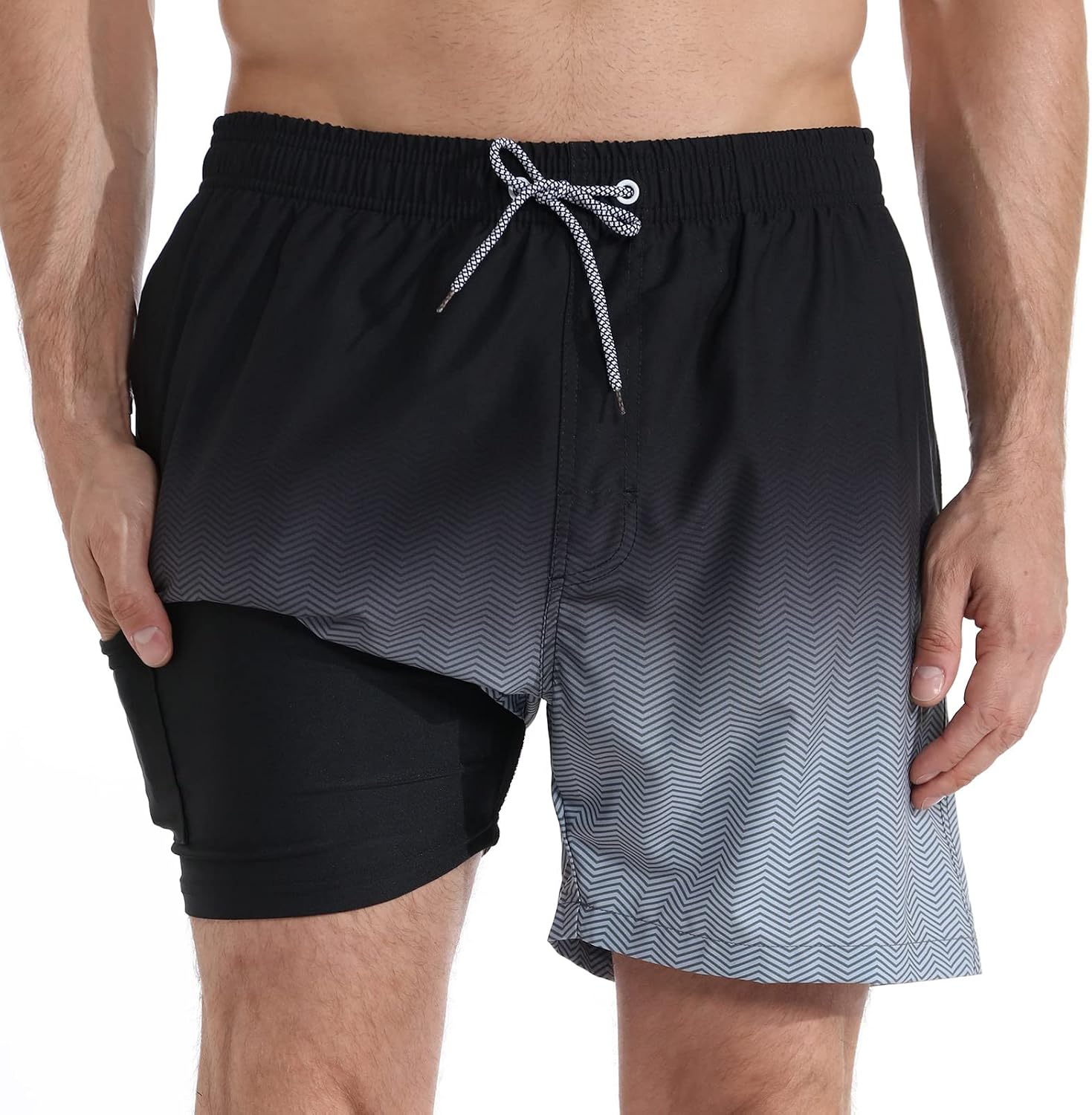 Men's 5.5 Inch Swim Trunks - Short Inseam Bathing Suit with Compression Liner and Quick Dry Finish - Medium
