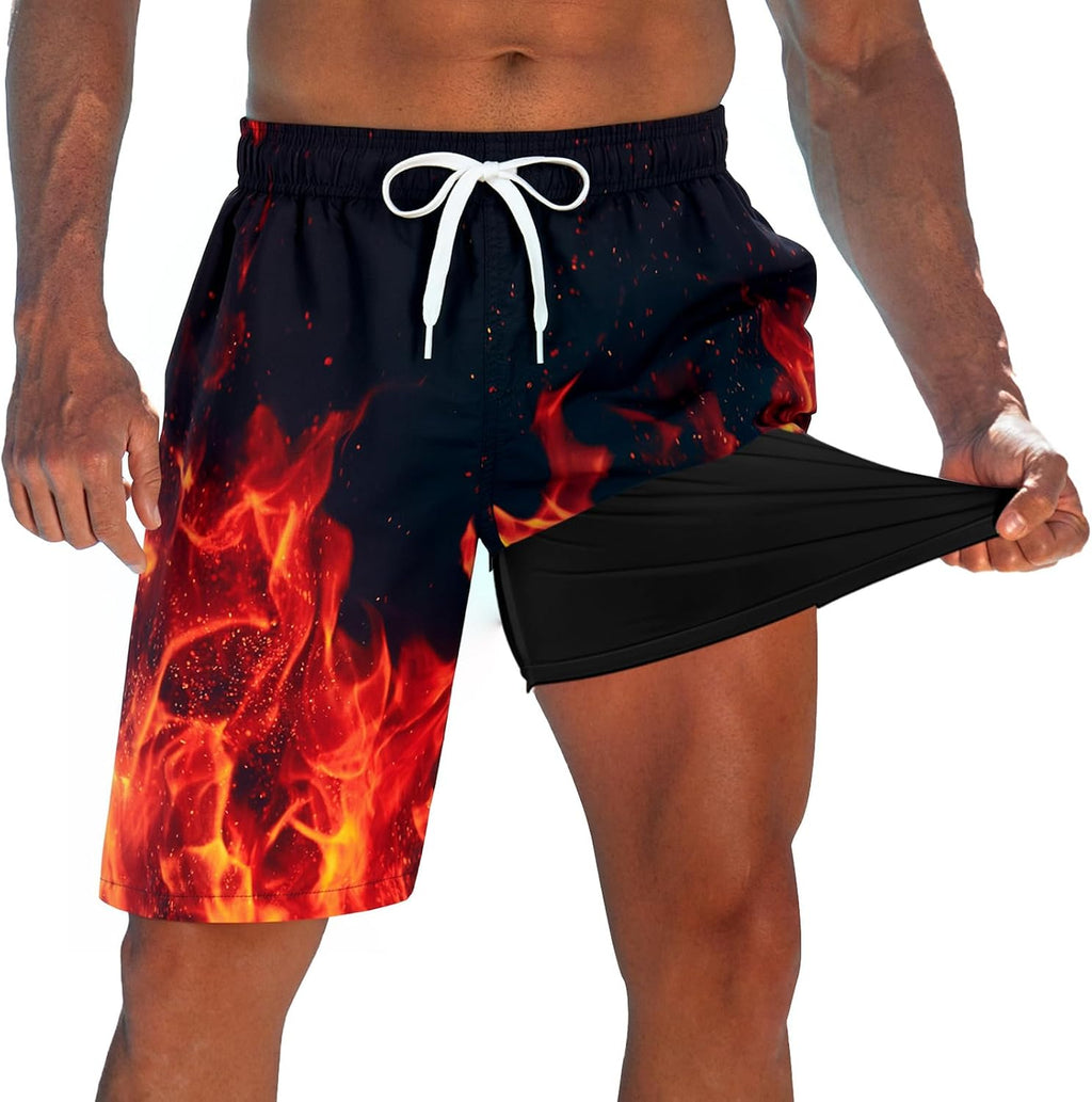 Men's 9 Inch Board Shorts - Quick Dry Swim Trunks with Compression Liner and Two Roomy Side Pockets - XX-Large