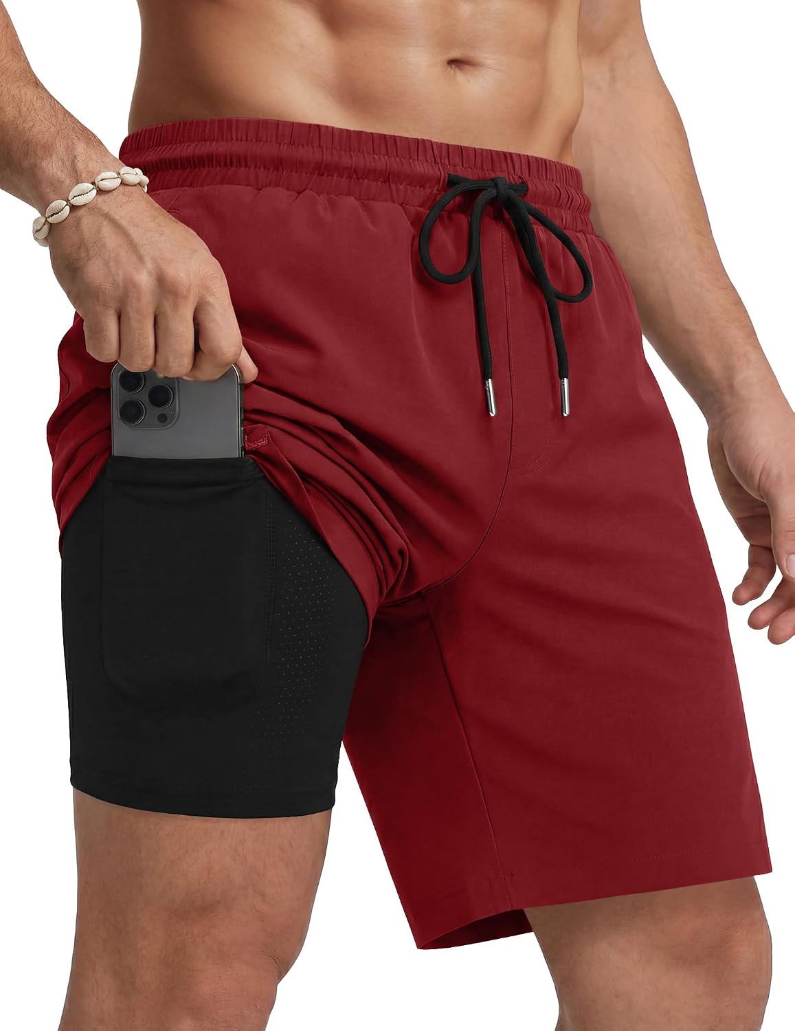 Men's 7 Inch Swim Trunks - Quick Dry Bathing Suit with Compression Liner and Zipper Pockets for Beach Trips - Medium