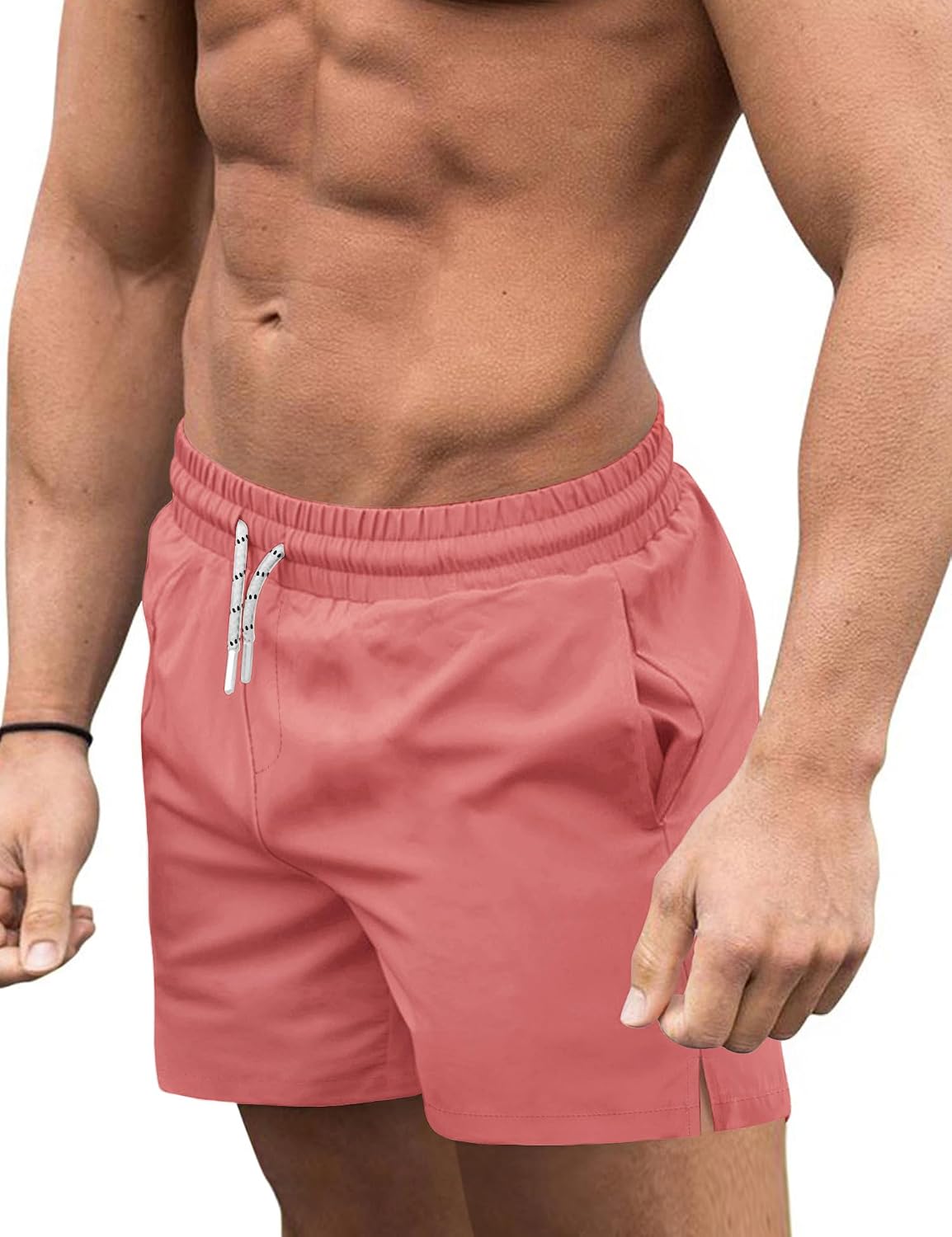 Men's 3 Inch Swim Trunks - Four Way Stretch Board Shorts with Mesh Lining and Two Side Pockets - Large