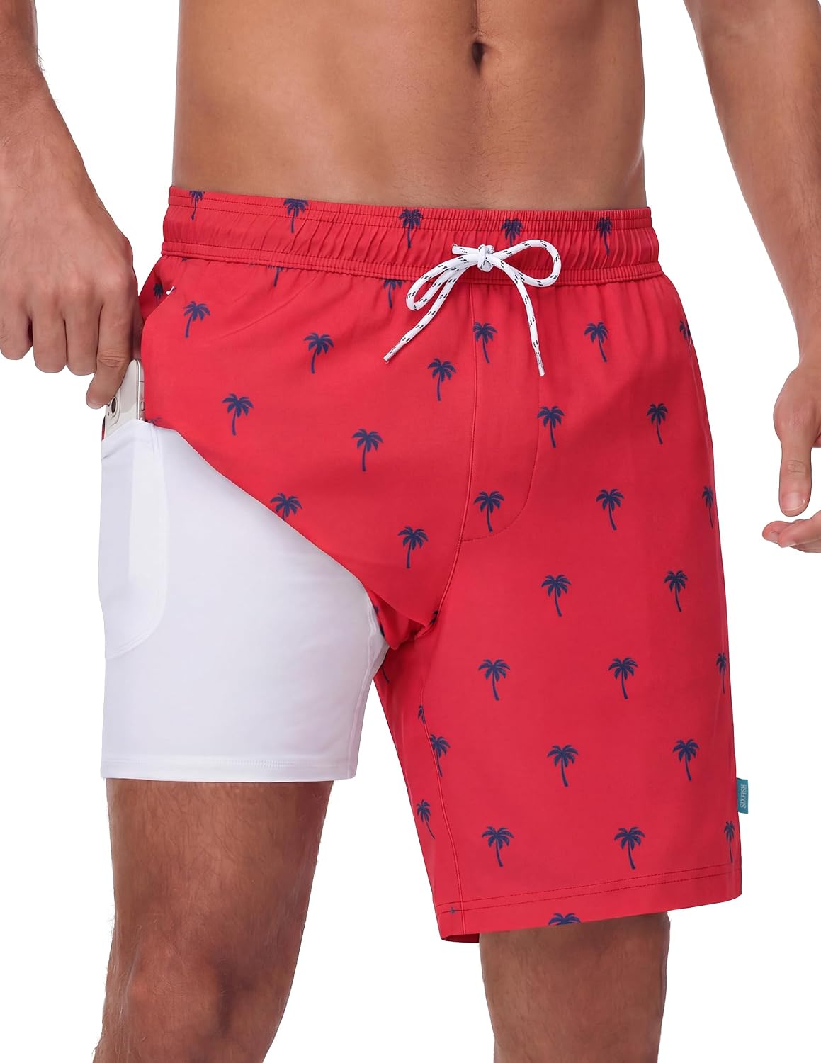 Men's 7 Inch Swim Trunks - Quick Dry Board Shorts with Compression Liner, Zip Pockets and UV Protection - Medium