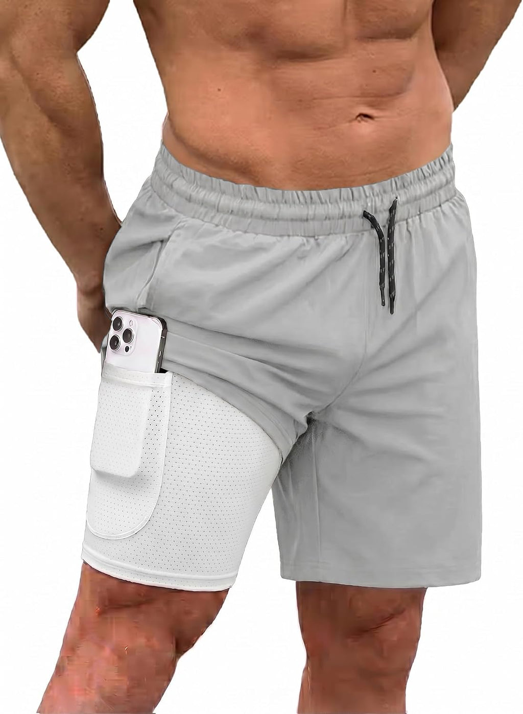 Men's 2 in 1 Swim Trunks - Quick Dry Board Shorts with Compression Liner and Printed Designs for the Beach - Peacock Blu