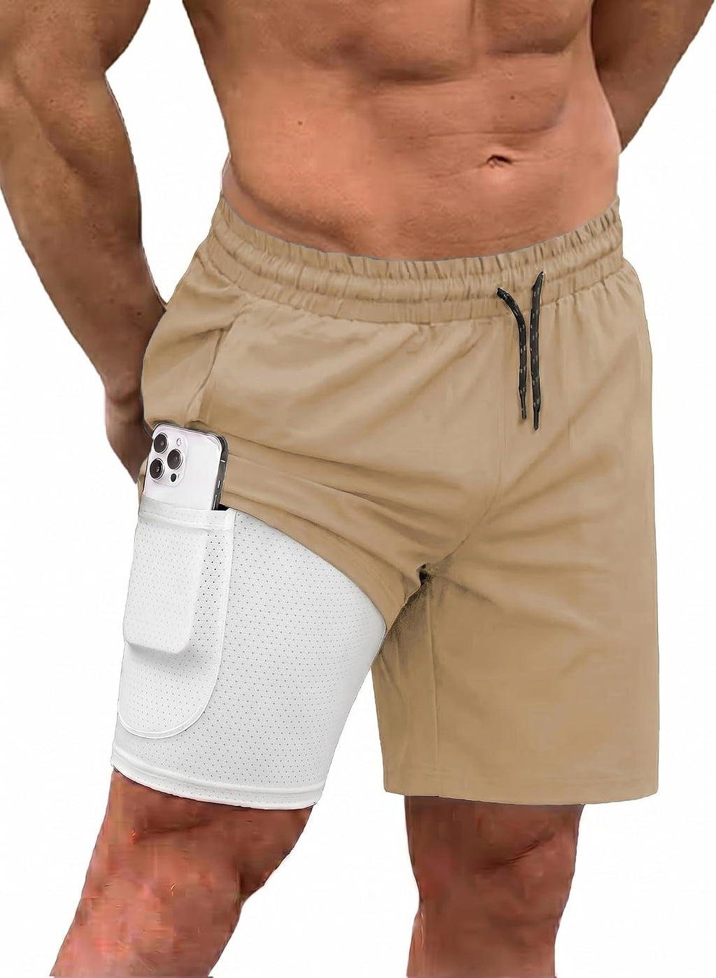 Men's 2 in 1 Swim Trunks - Quick Dry Board Shorts with Compression Liner and Printed Designs for the Beach - White (12)