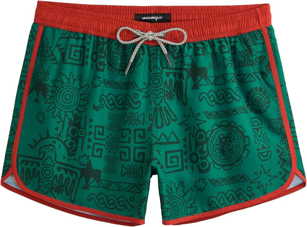 Men's Retro Swim Trunks - 80s and 90s Vintage Print Board Shorts with Mesh Lining and Quick Dry Fabric - Large